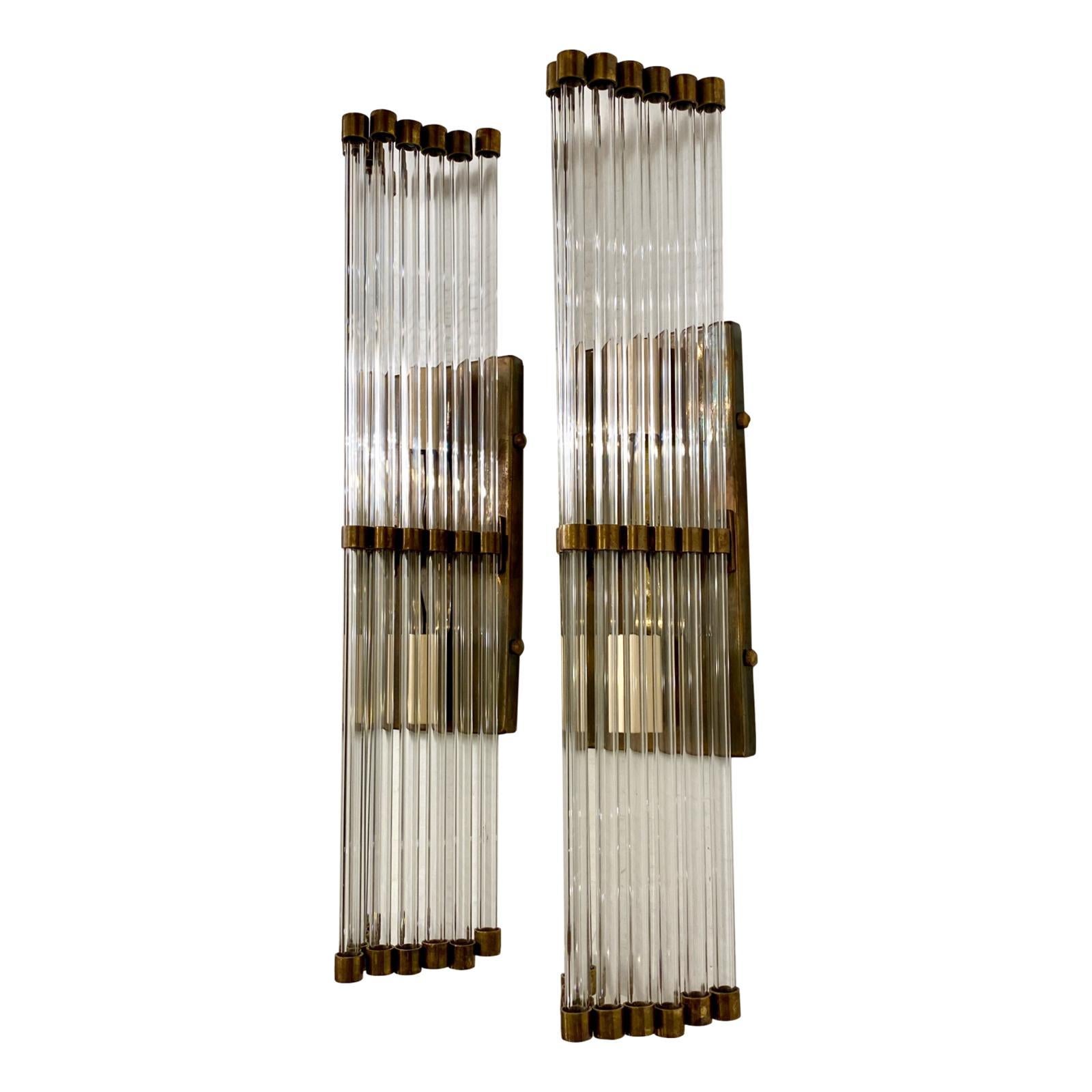 Mid-20th Century Set of Glass Rod Sconces, Sold per Pair