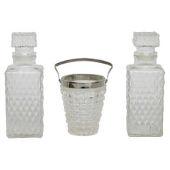 Set of Glass Whisky Bottles and Ice Bucket, circa 1950