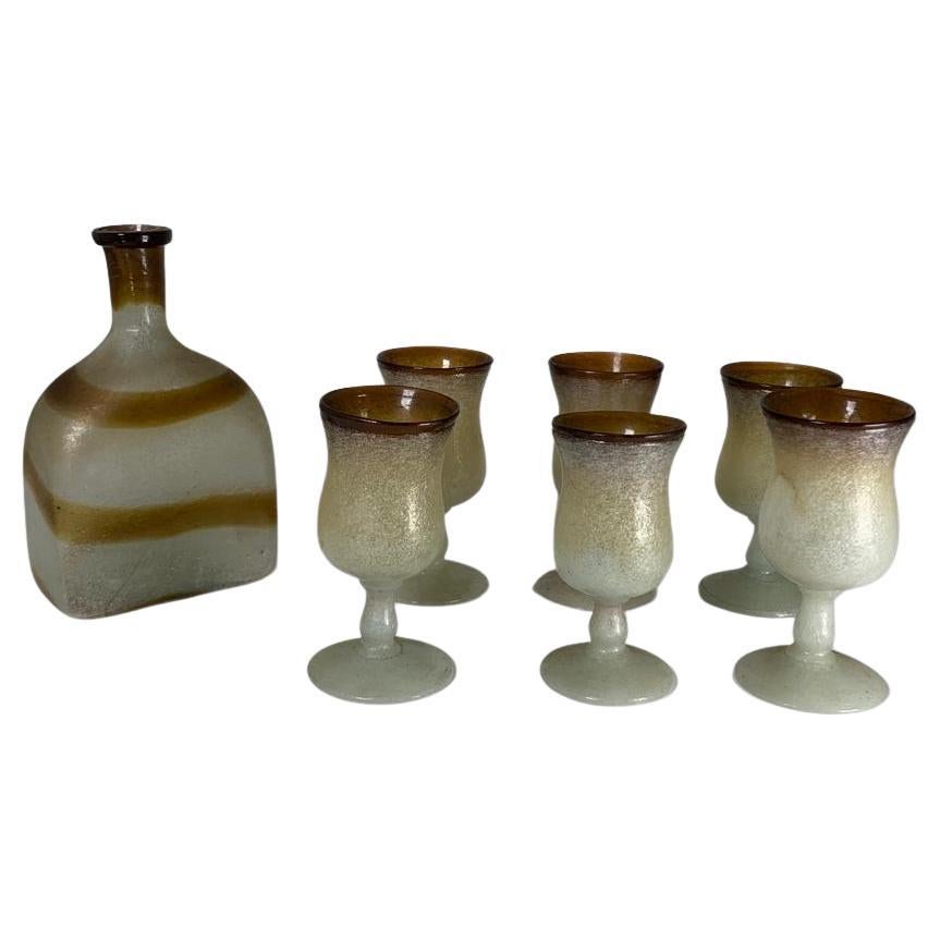 Set of Glasses and Bottle in Murano Glass by Seguso Vetri d'Arte For Sale