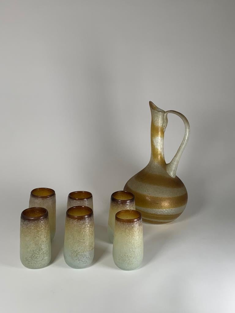 Juego de vasos y jarra de cristal de Murano de Seguso Vetri d'Arte Moderno en venta