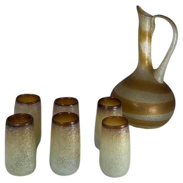 Set of Glasses and Carafe in Murano Glass by Seguso Vetri d'Arte For Sale