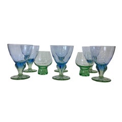 Set di bicchieri “Bay”, vetro soffiato, blu-verde, Bormioli Rocco, Postmodern, Italia