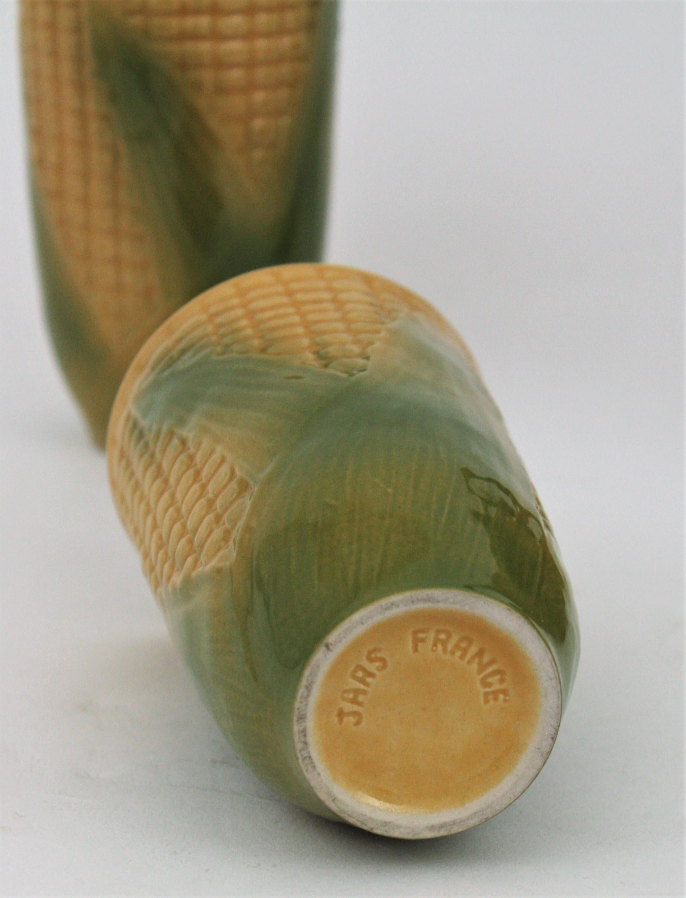 French Set of Glazed Ceramic Corn on the Cob Glasses and Pitcher, France, 1960s For Sale