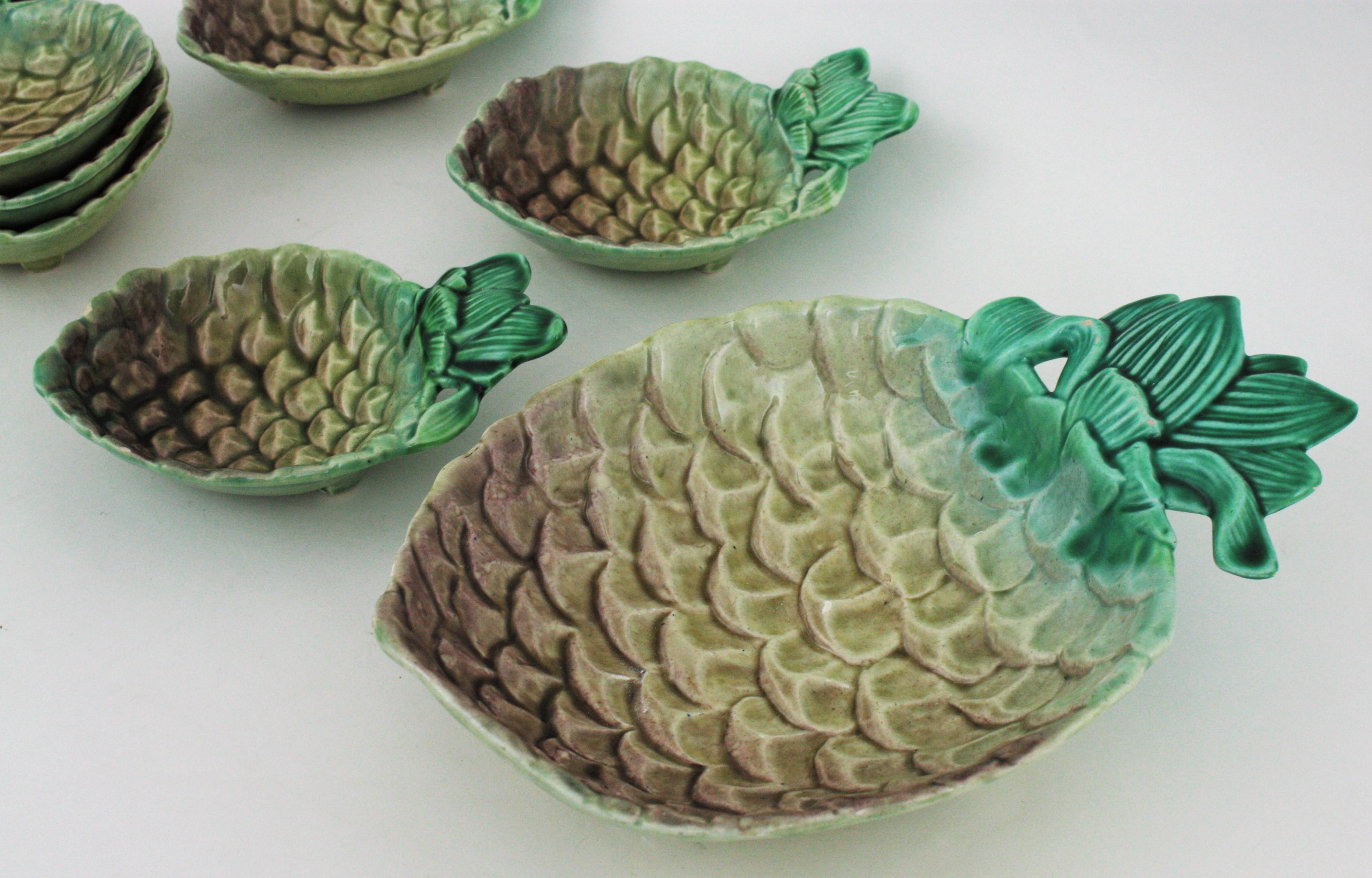 Set of Glazed Ceramic Pineapple Dessert Serving or Appetizer Snack Bowls For Sale 3