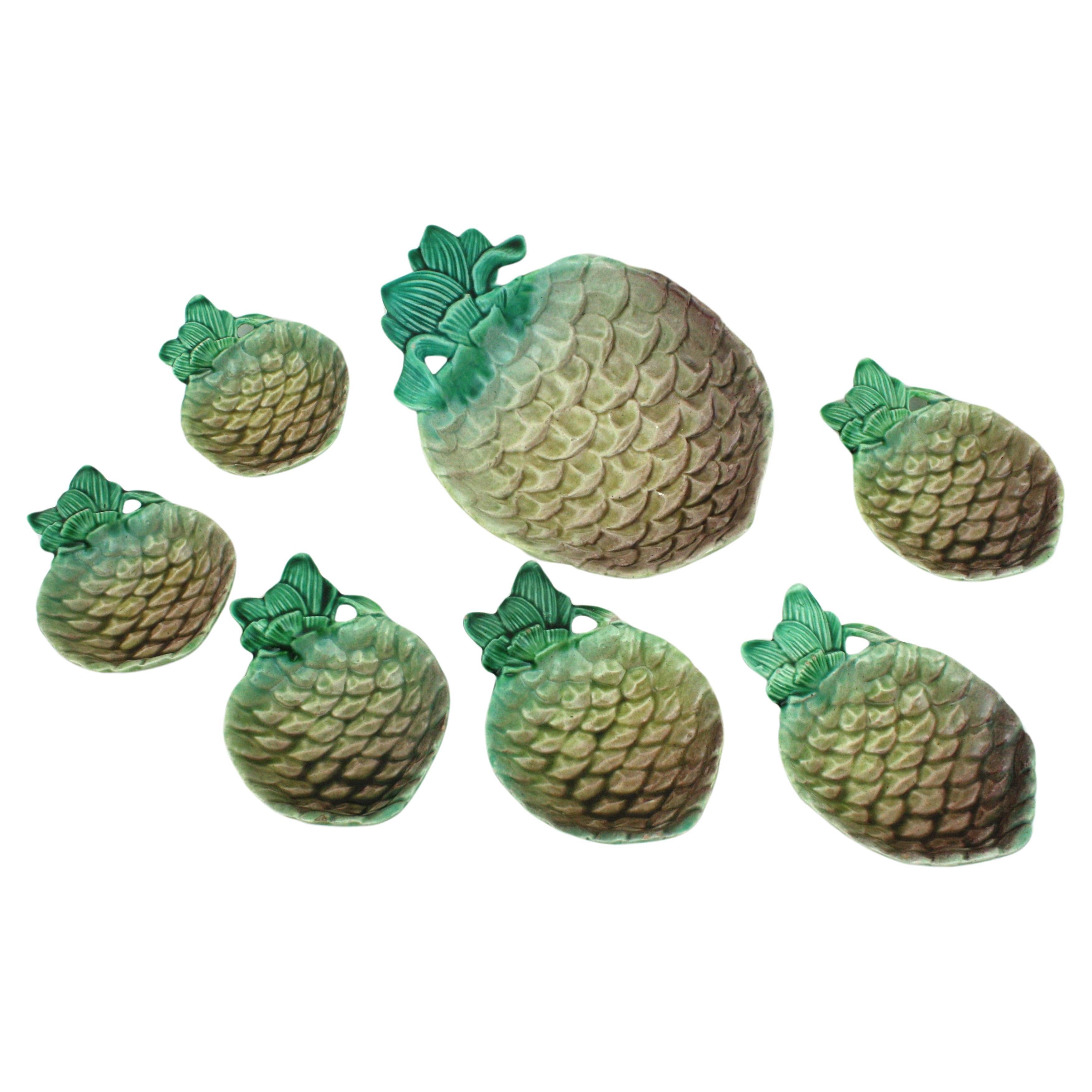 Set glasierter Ananas-Dessertschalen oder Appetizer-Snackschalen aus Keramik (Moderne der Mitte des Jahrhunderts) im Angebot