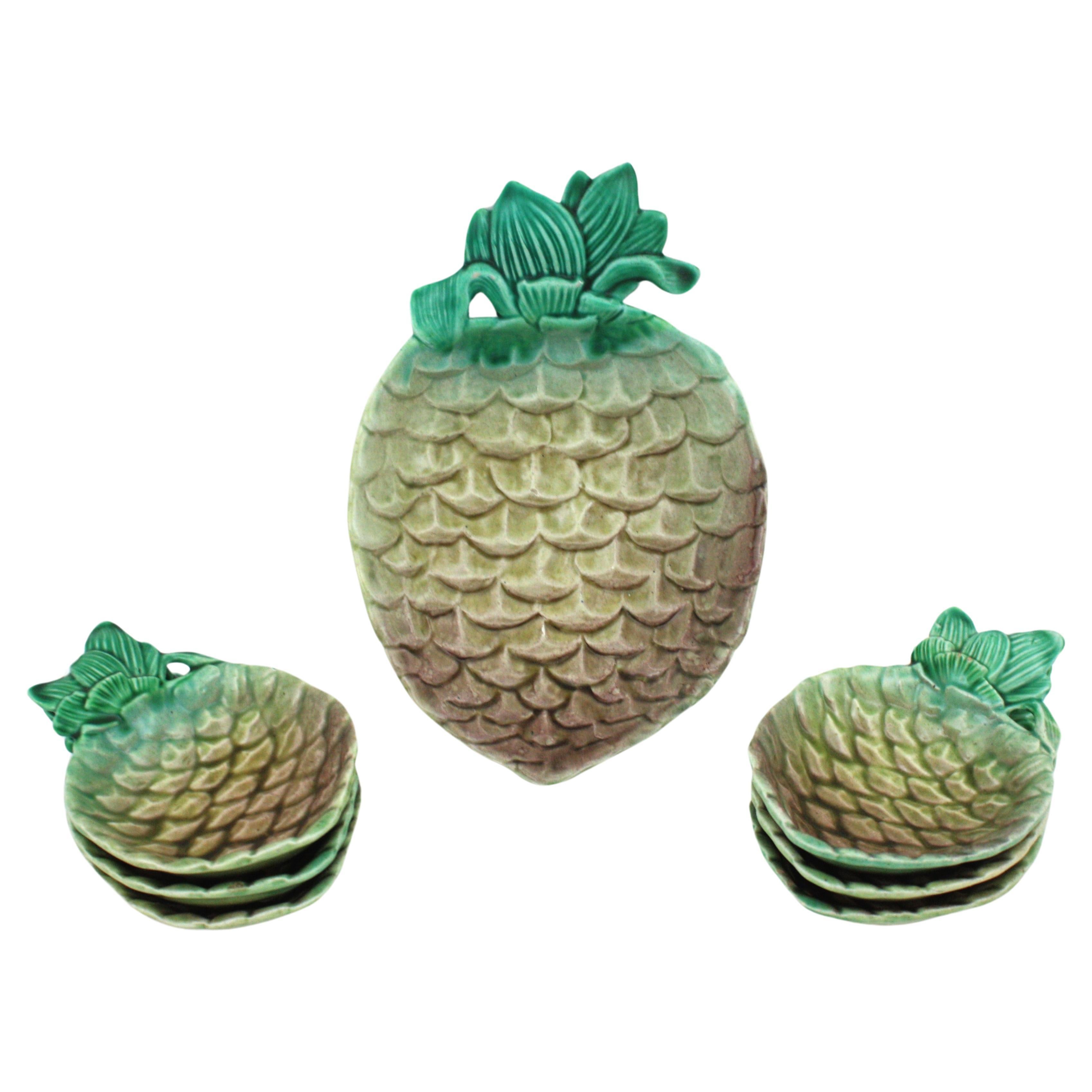 Set glasierter Ananas-Dessertschalen oder Appetizer-Snackschalen aus Keramik im Angebot