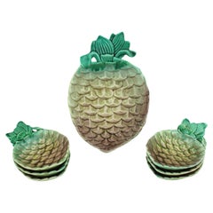 Vintage Set of Glazed Ceramic Pineapple Dessert Serving or Appetizer Snack Bowls