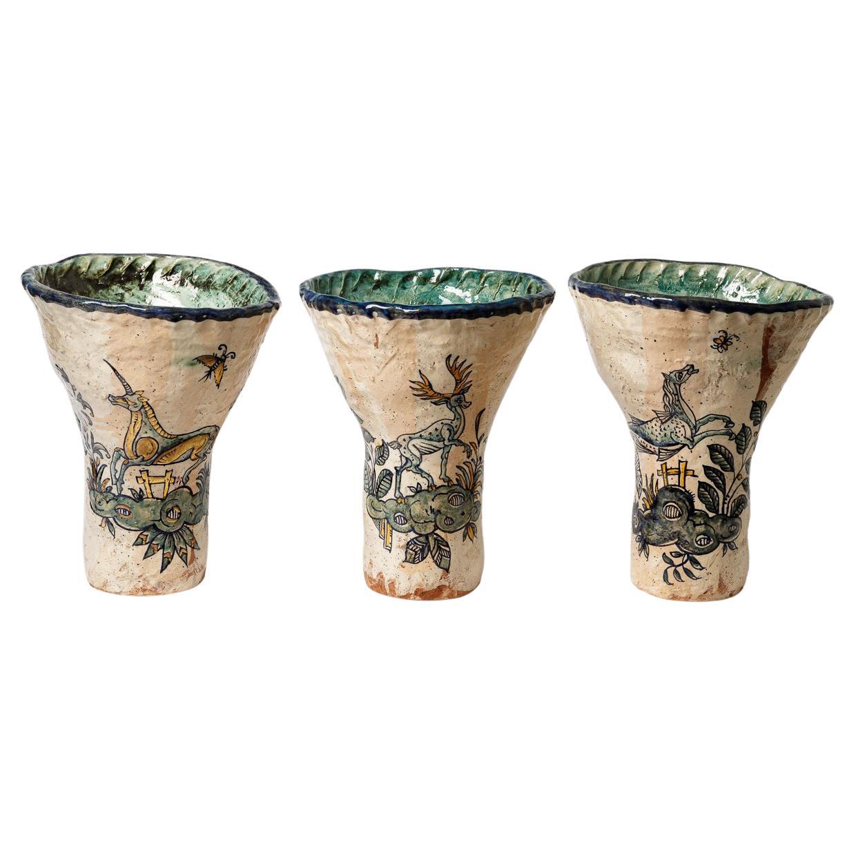 Set of glazed earthenware vases by Jérôme Galvin, 2020. For Sale