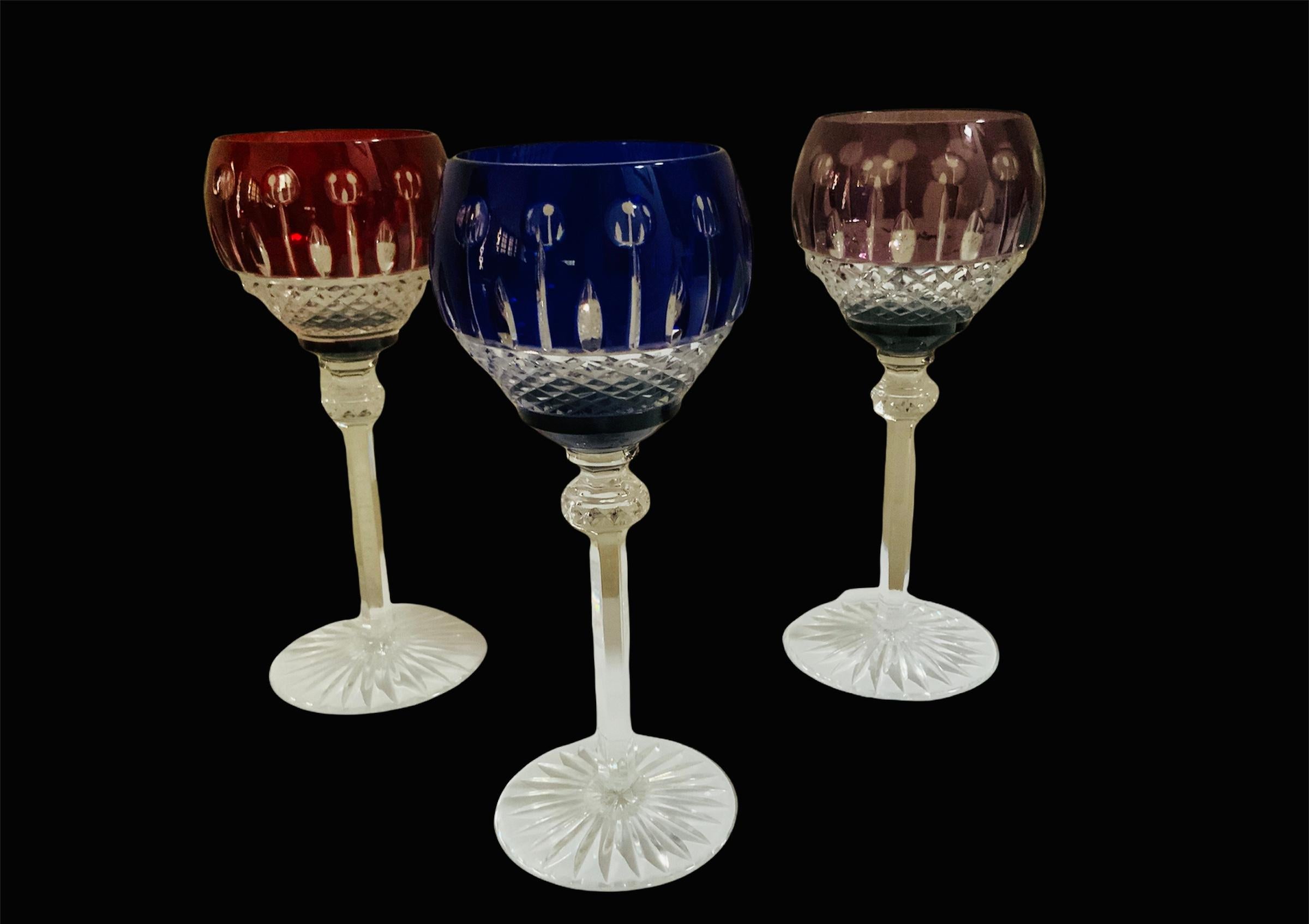 20th Century Set of nine Godinger King Louis Pattern Cut Crystal Hock Wine Glasses For Sale