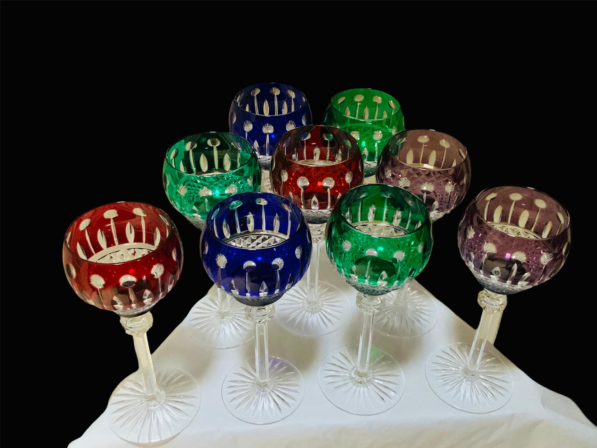 Set von neun Godinger King Louis-Weingläsern aus geschliffenem Kristall mit Hock-Muster (Moderne) im Angebot