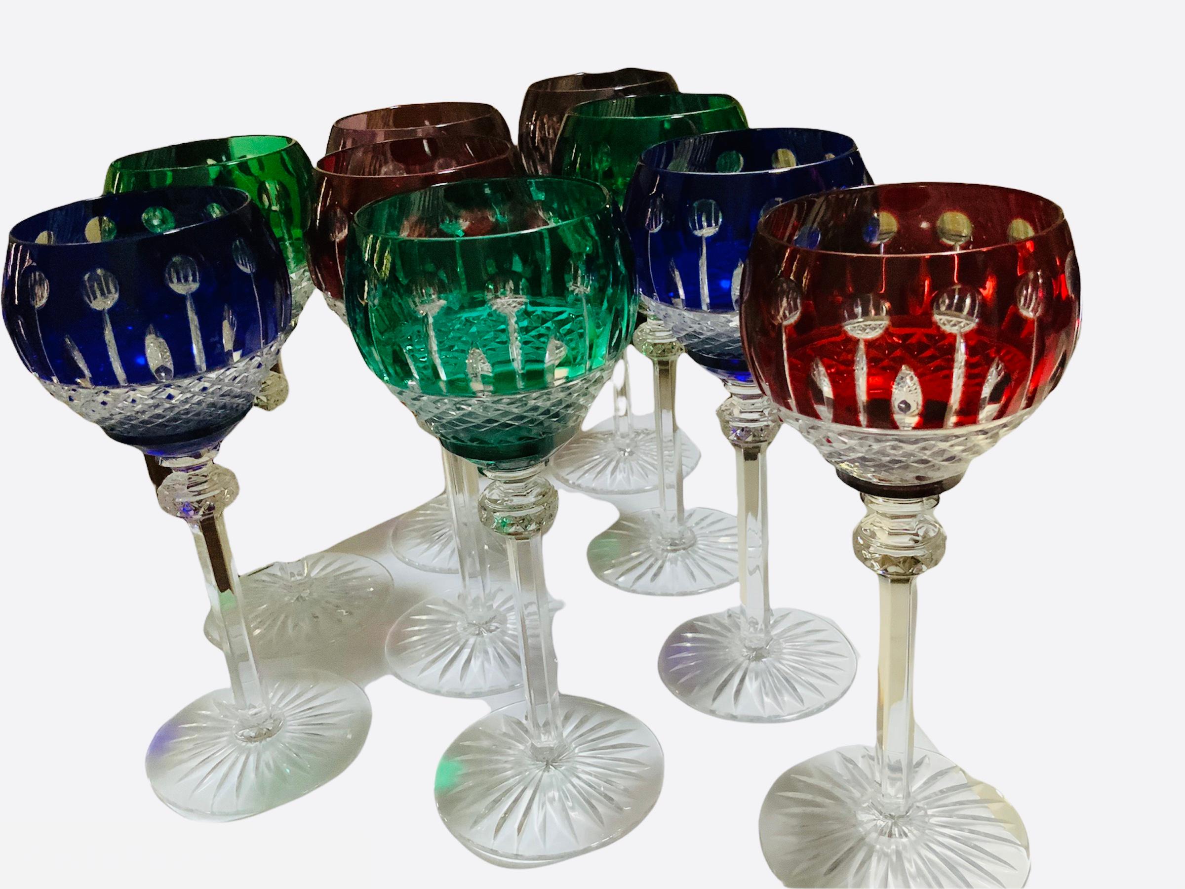 Set von neun Godinger King Louis-Weingläsern aus geschliffenem Kristall mit Hock-Muster (Handgefertigt) im Angebot