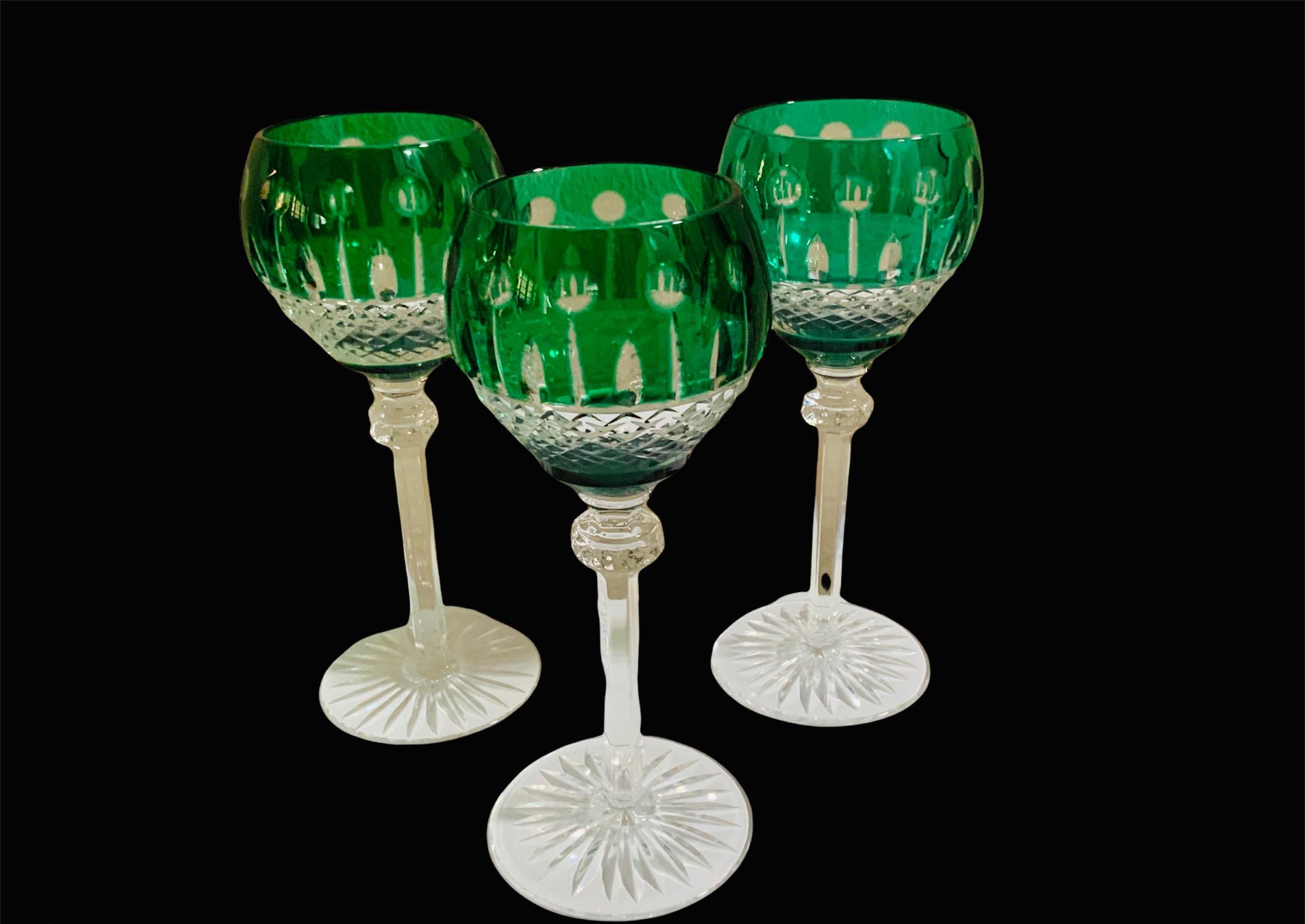 Hand-Crafted Set of nine Godinger King Louis Pattern Cut Crystal Hock Wine Glasses For Sale