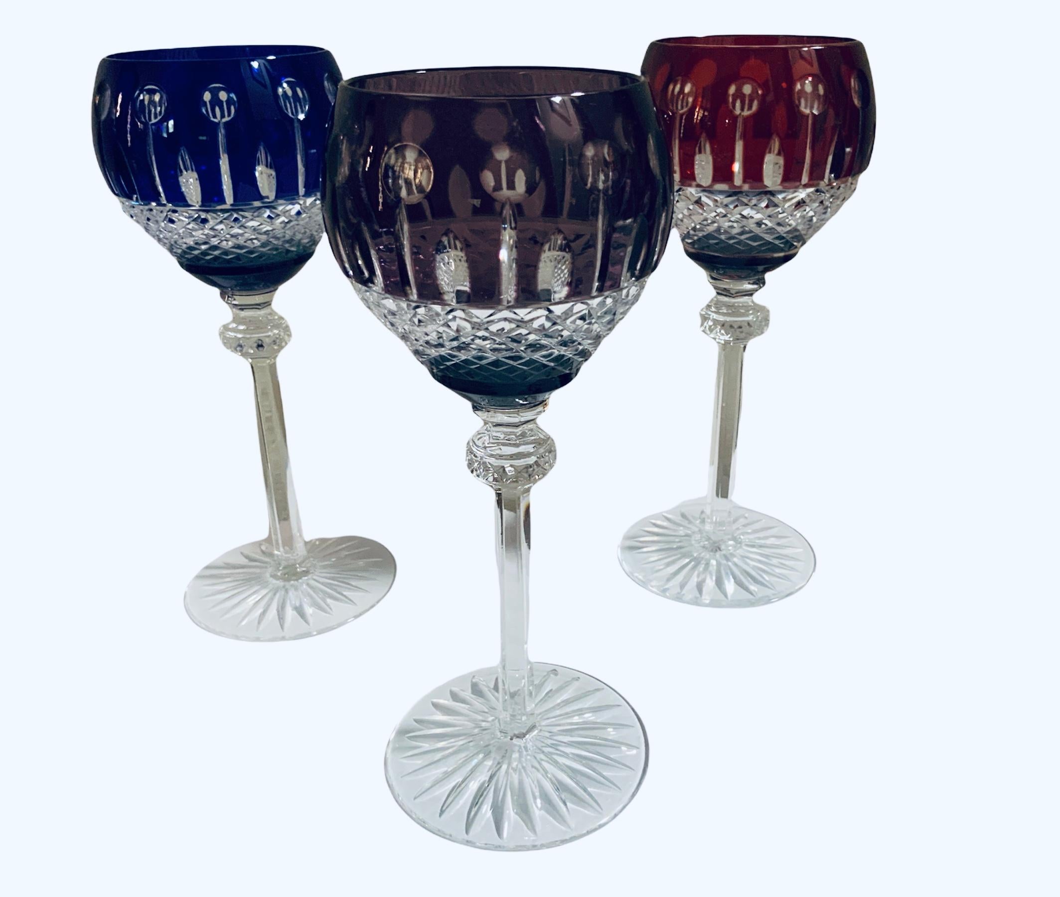 Set of nine Godinger King Louis Pattern Cut Crystal Hock Wine Glasses In Good Condition For Sale In Guaynabo, PR
