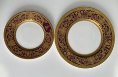 Set of Gold and Burgundy Decorative Plates Barocco Style by De Lamerie