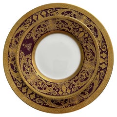 Set of Gold and Burgundy Decorative Plates Barocco Style by De Lamerie
