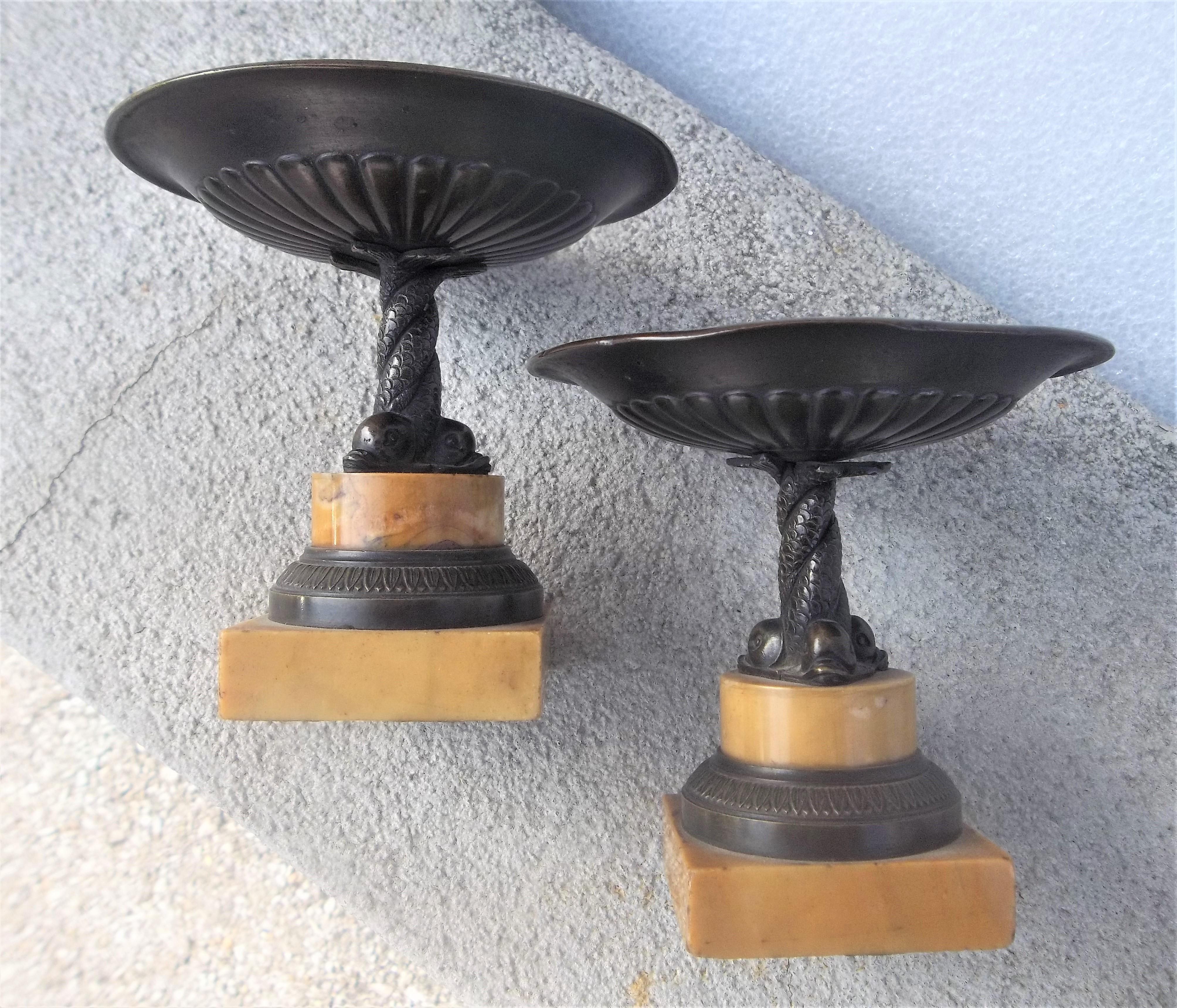 Set of Grand Tour Empire Bronze Tazza and a Coffer on Sienna Marble Bases 8