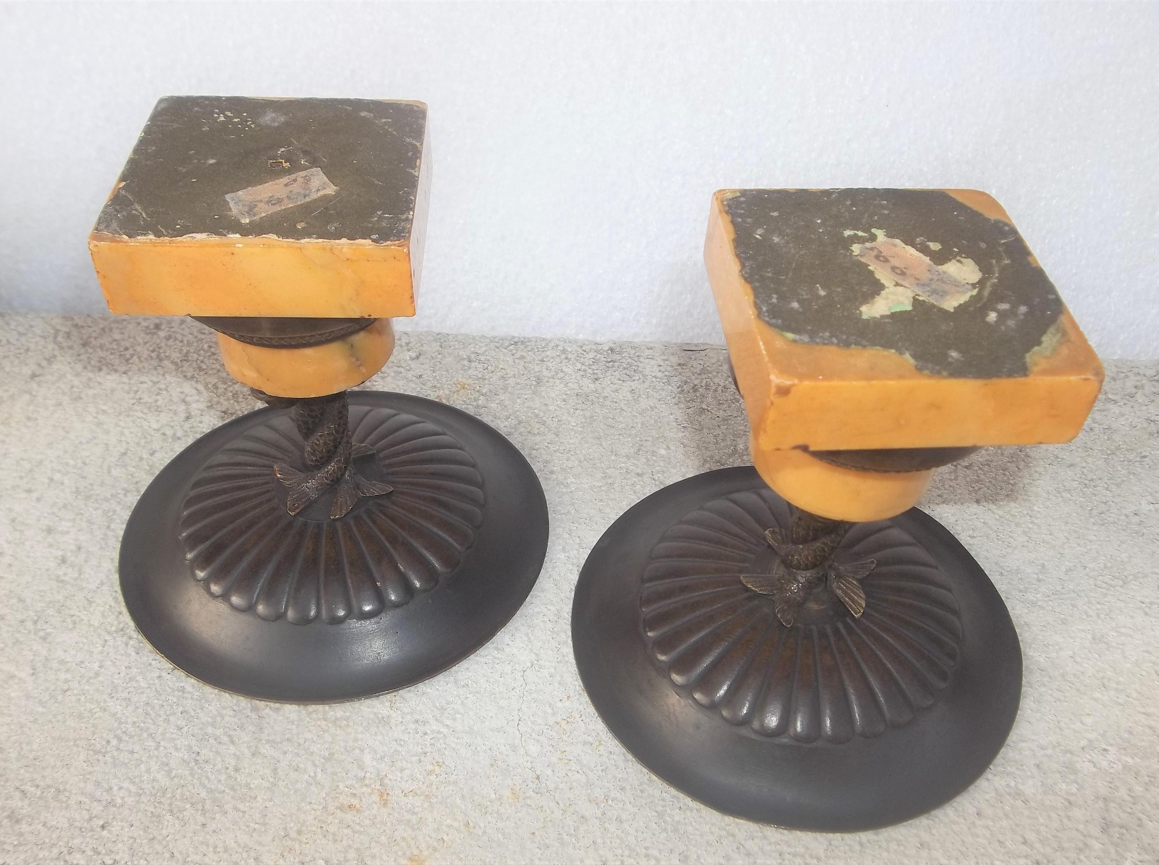 Set aus Grand Tour Empire Bronze-Tazza und einem Koffer auf Siena-Marmorsockeln 1