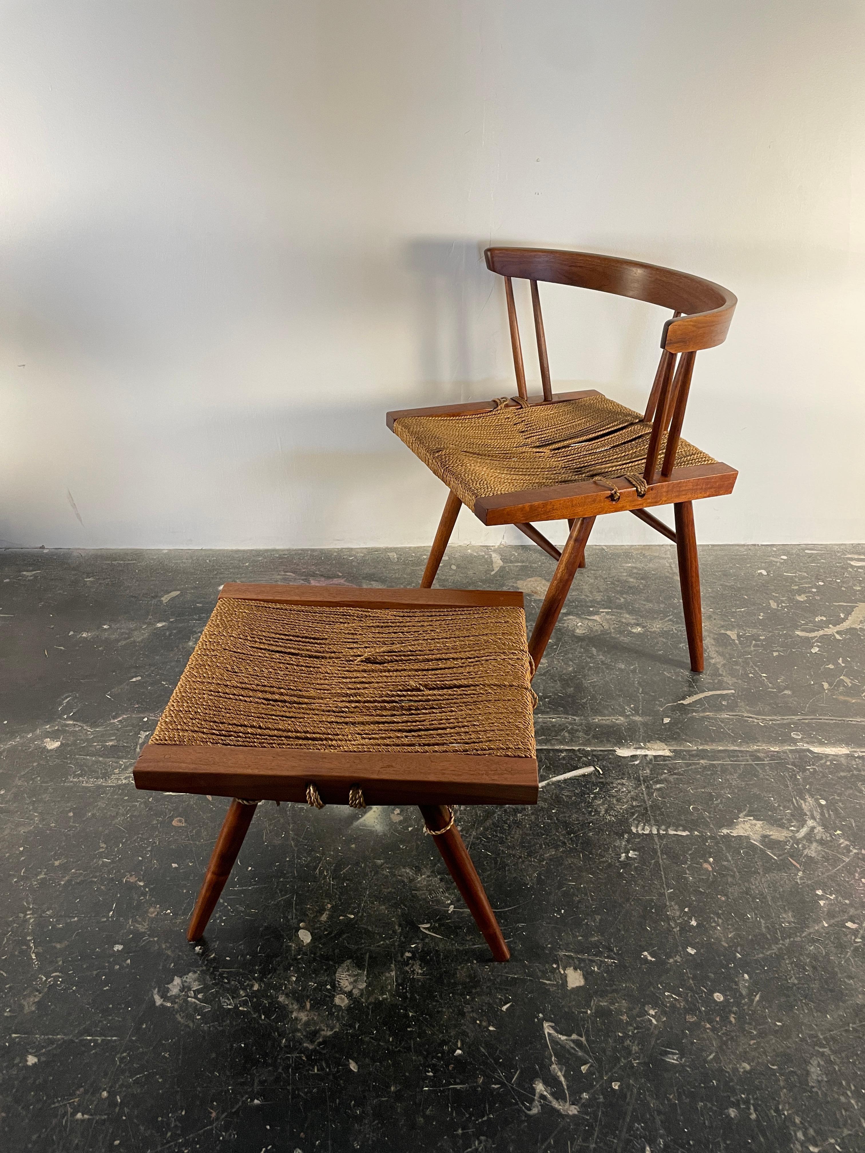 Seagrass Set of Grass Seated Chairs and Stool by George Nakashima, Circa 1960s