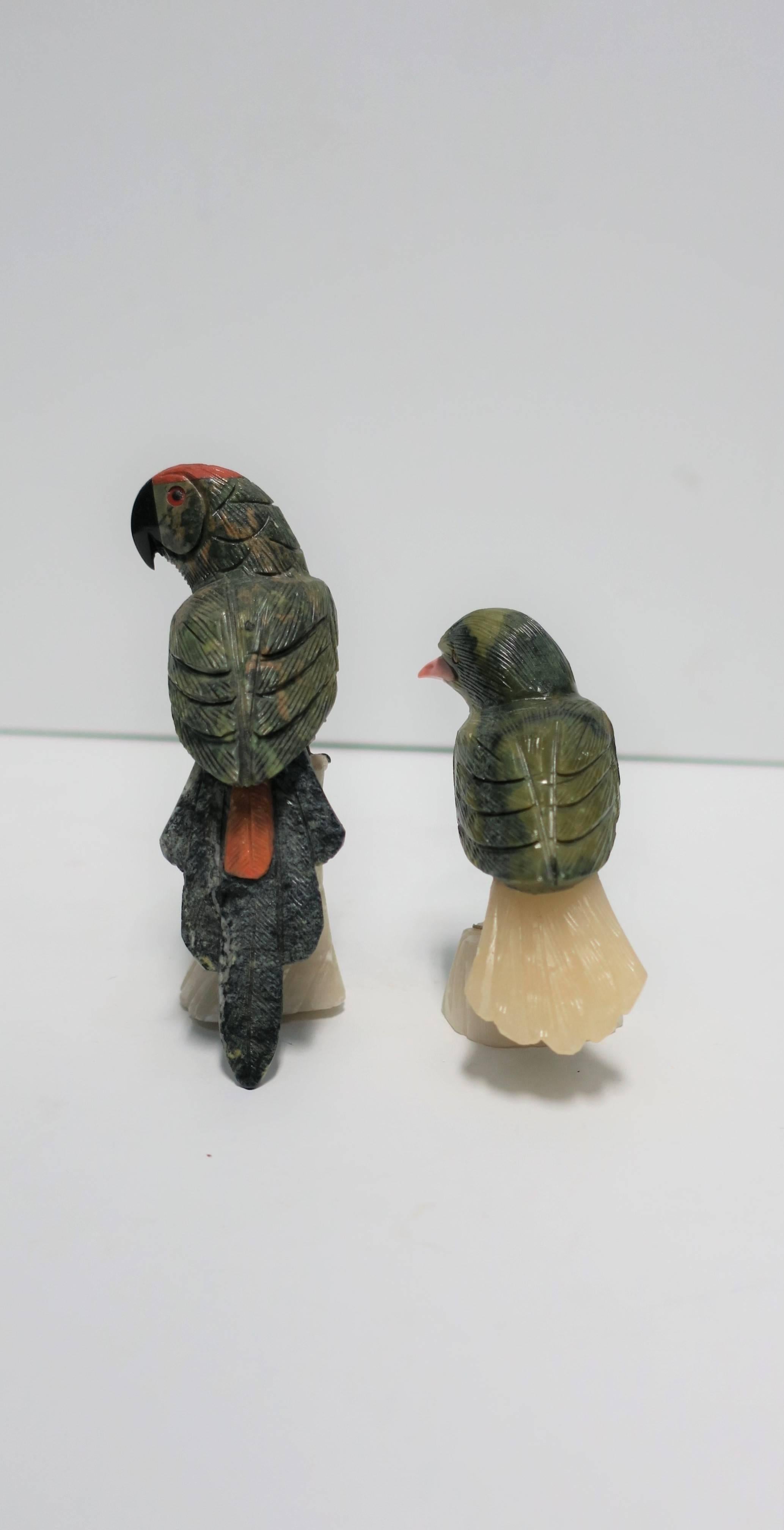 20th Century Marble and Stone Parrot and Finch Birds