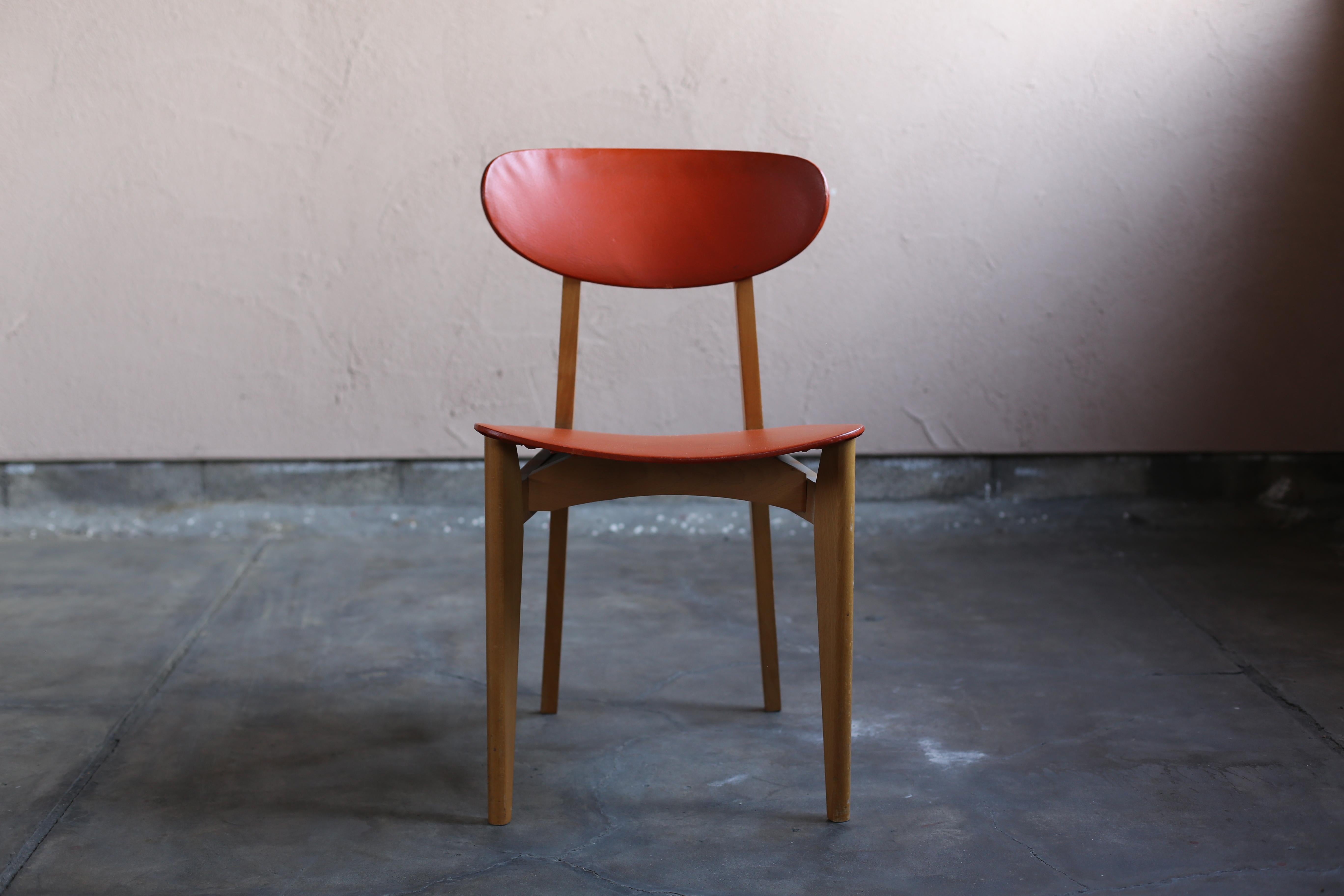 Woodwork Set of Green and Red Chairs by Roger Landault for Robert Sentou For Sale