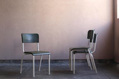 Ensemble de chaises de bureau vertes par Rene His, années 1940