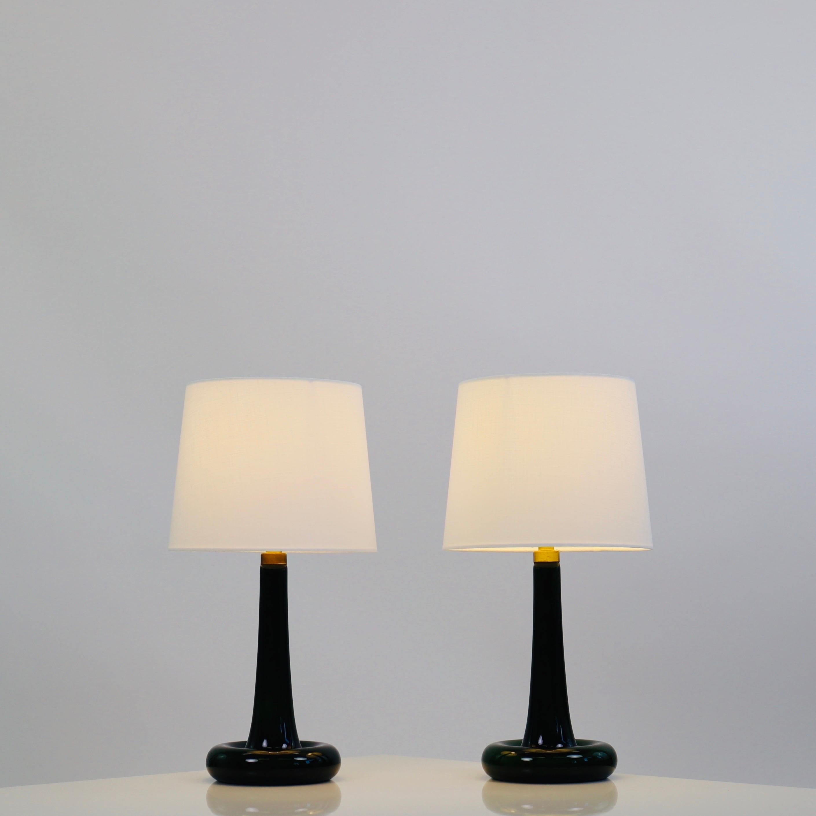 Set of Green Glass Desk Lamps by Michael Bang for Holmegaard, 1970s, Denmark For Sale 8