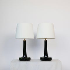 Ensemble de lampes de bureau en verre vert par Michael Bang pour Holmegaard, années 1970, Danemark