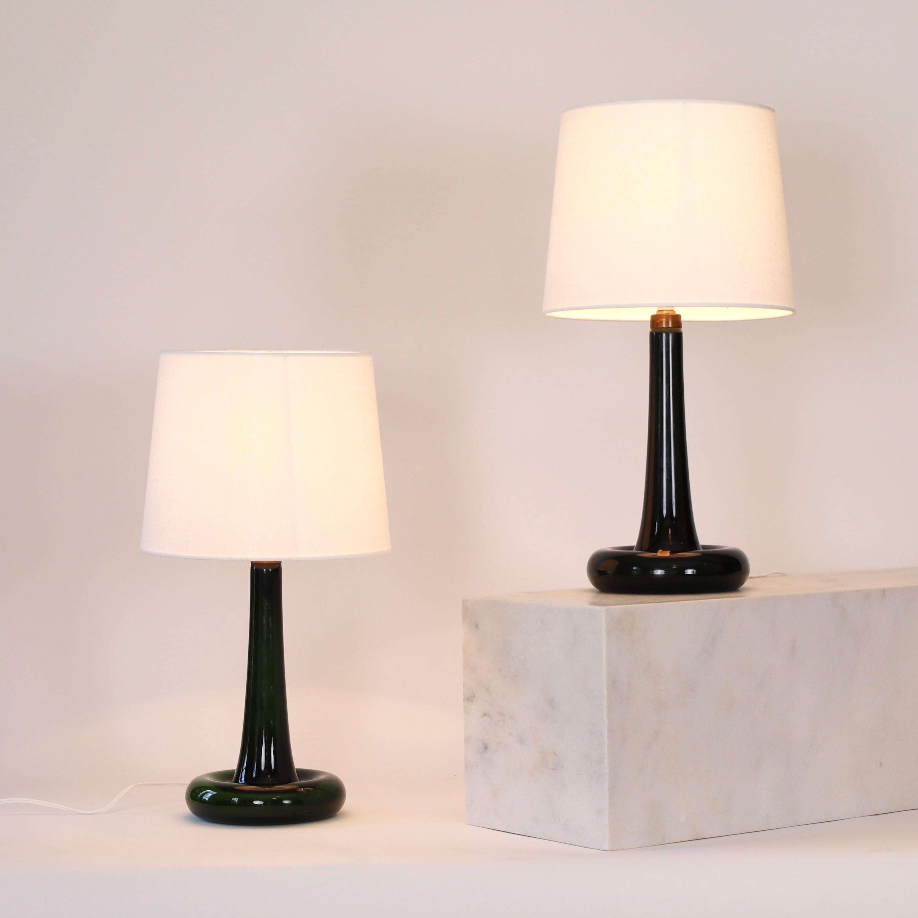 Ensemble de lampes de bureau en verre vert par Michael Bang pour Holmegaard, années 1970, Danemark Bon état - En vente à Værløse, DK