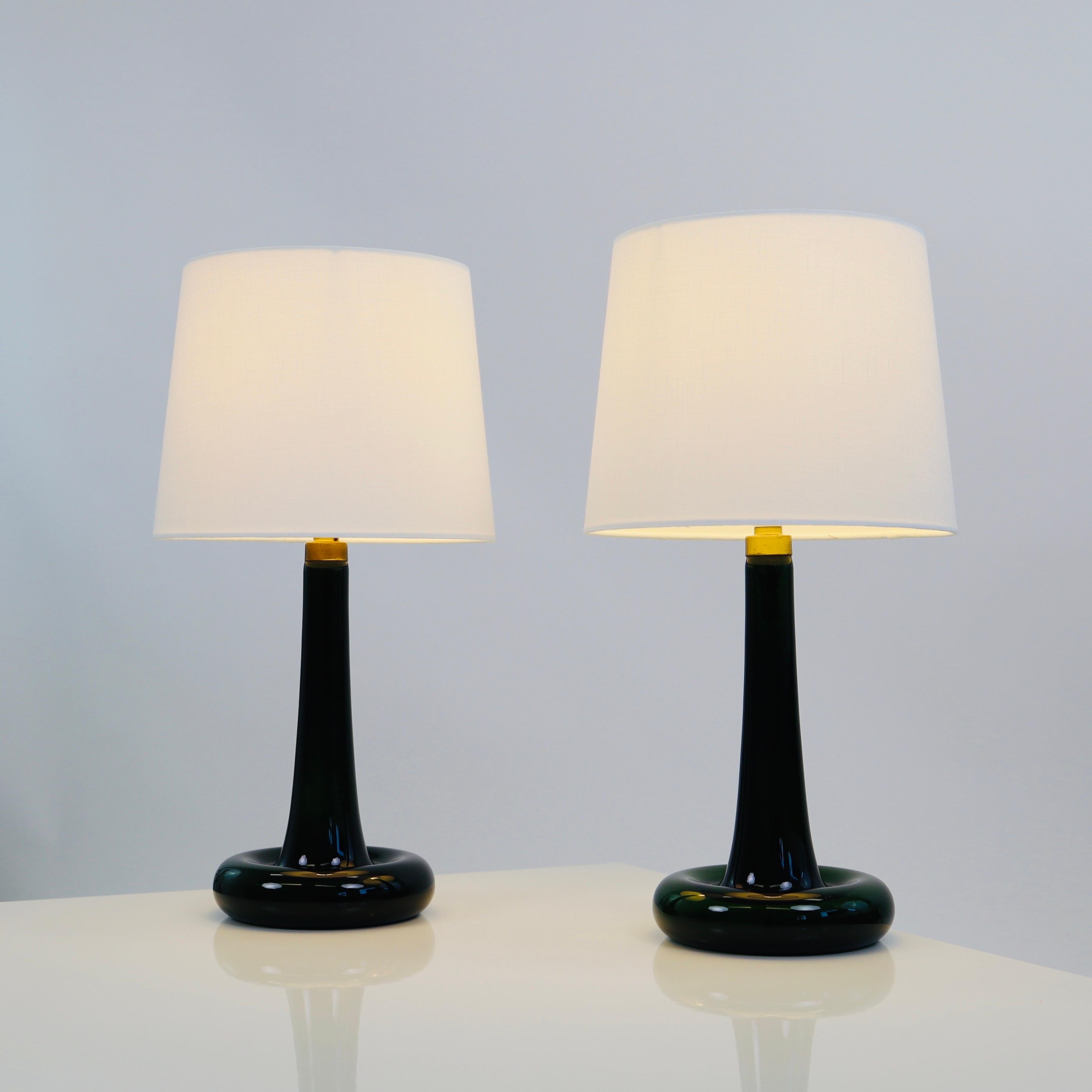 Blown Glass Set of Green Glass Desk Lamps by Michael Bang for Holmegaard, 1970s, Denmark For Sale