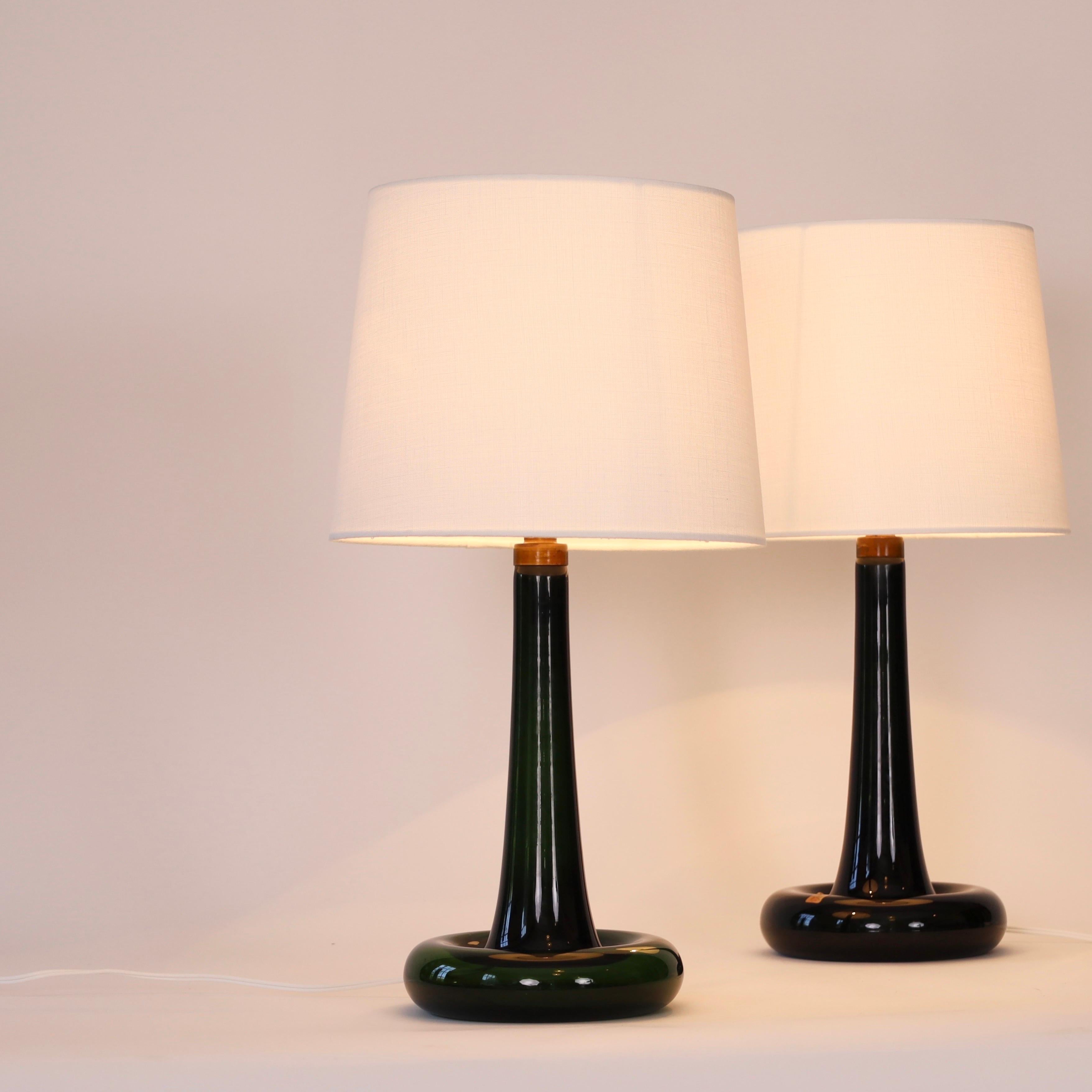 Verre Ensemble de lampes de bureau en verre vert par Michael Bang pour Holmegaard, années 1970, Danemark en vente