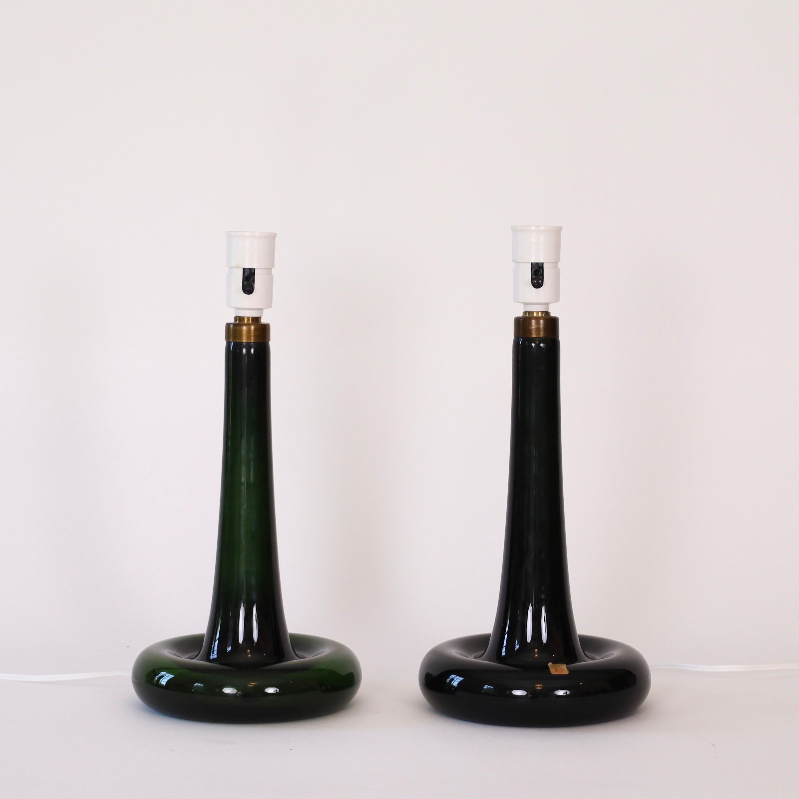 Ensemble de lampes de bureau en verre vert par Michael Bang pour Holmegaard, années 1970, Danemark en vente 1