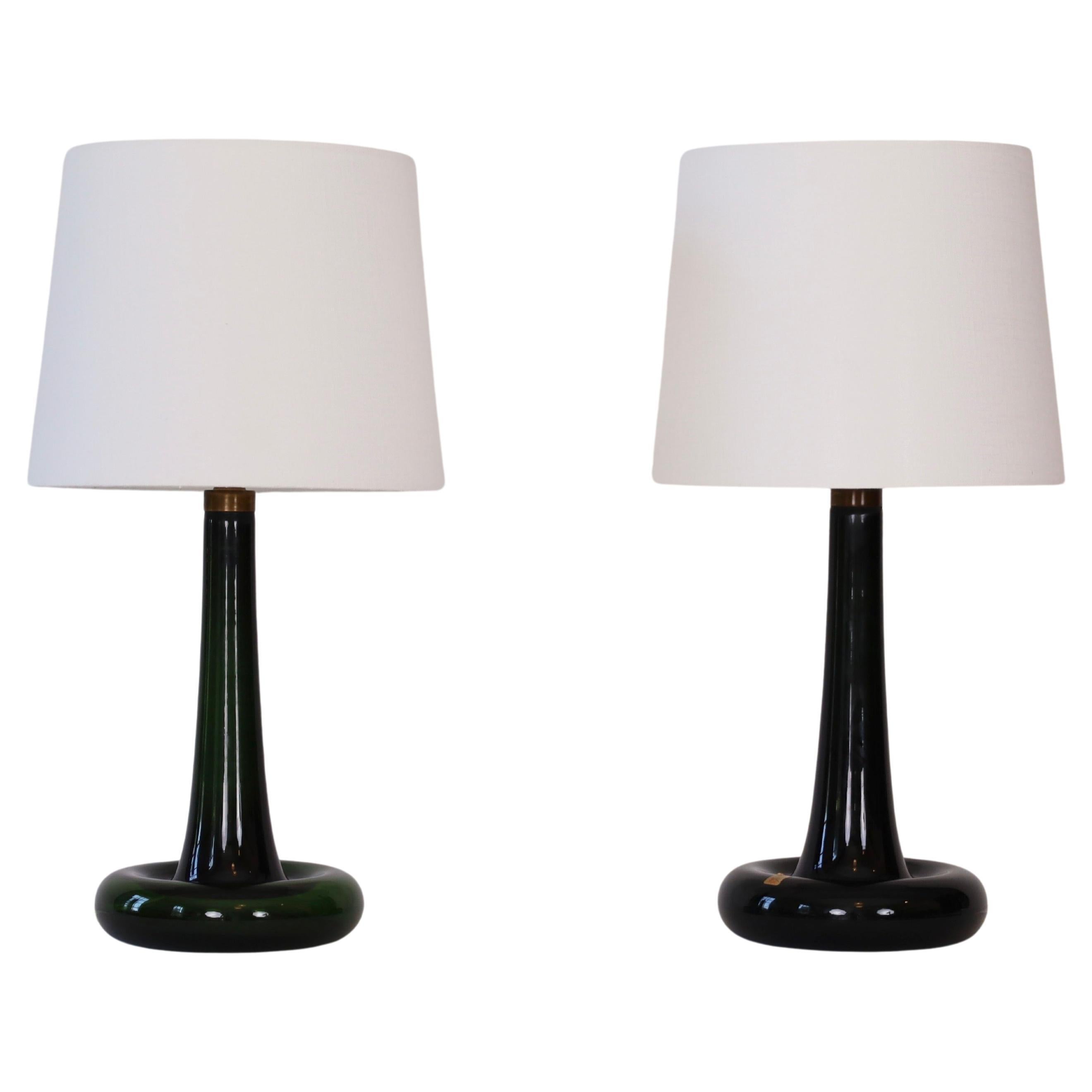 Set di lampade da scrivania in vetro verde di Michael Bang per Holmegaard, anni '70, Danimarca