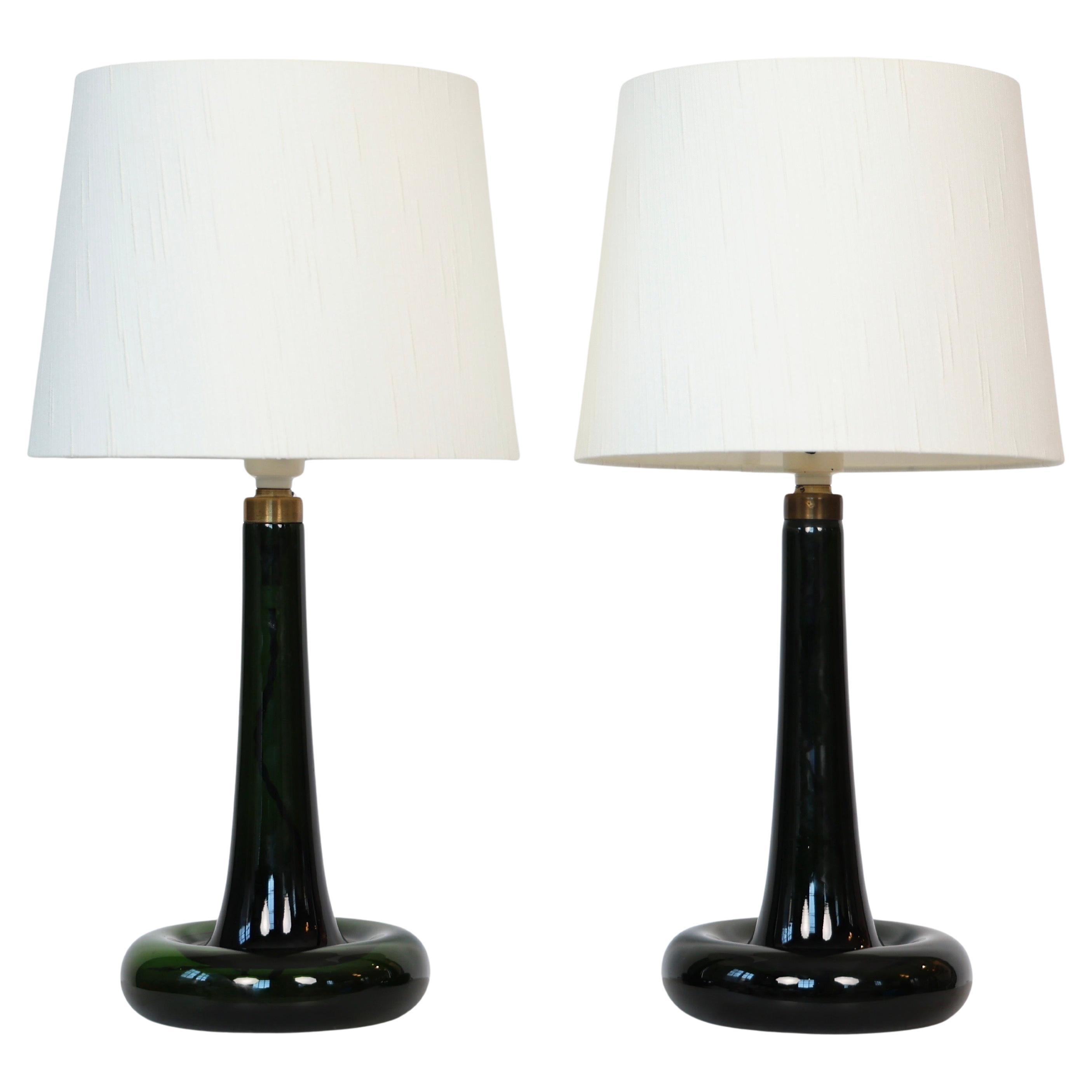 Set of Green Glass Desk Lamps by Michael Bang for Holmegaard, 1970s, Denmark For Sale