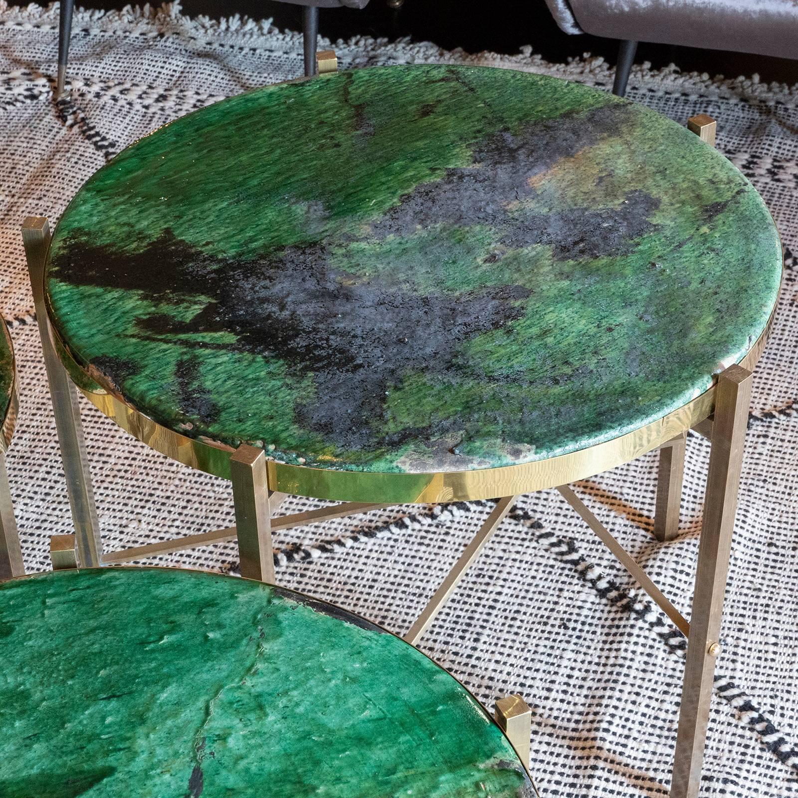 Italian Set of Green Glazed Ceramic Coffee Tables