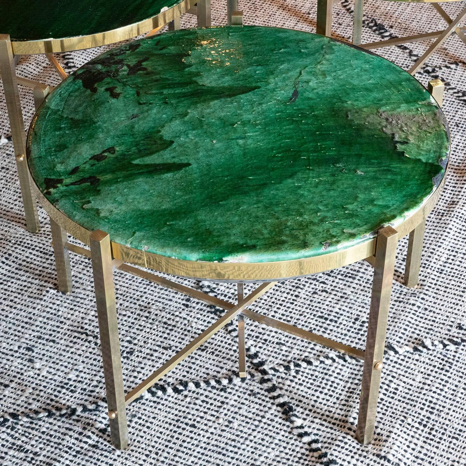 Contemporary Set of Green Glazed Ceramic Coffee Tables