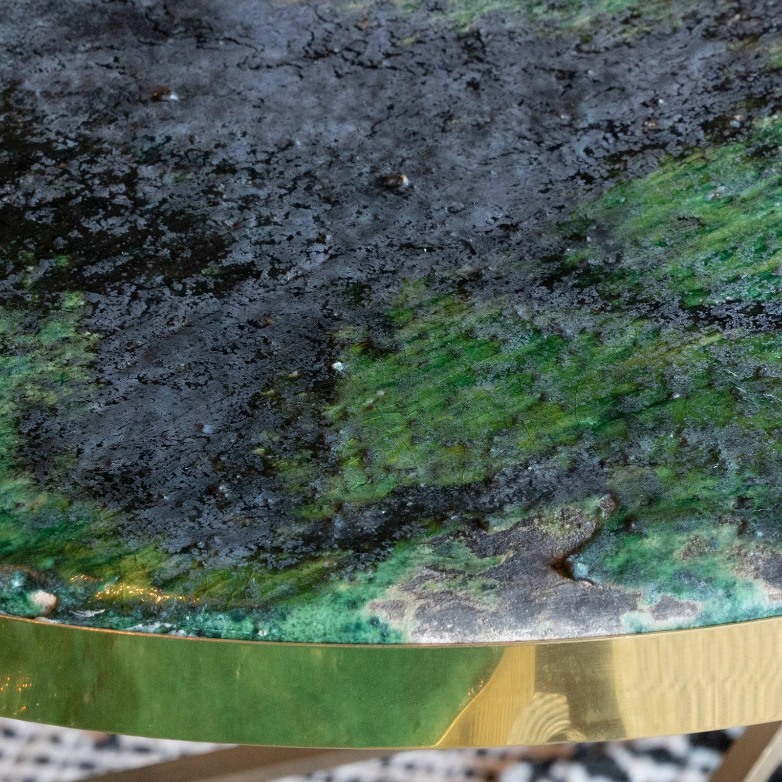 Set of Green Glazed Ceramic Coffee Tables 1