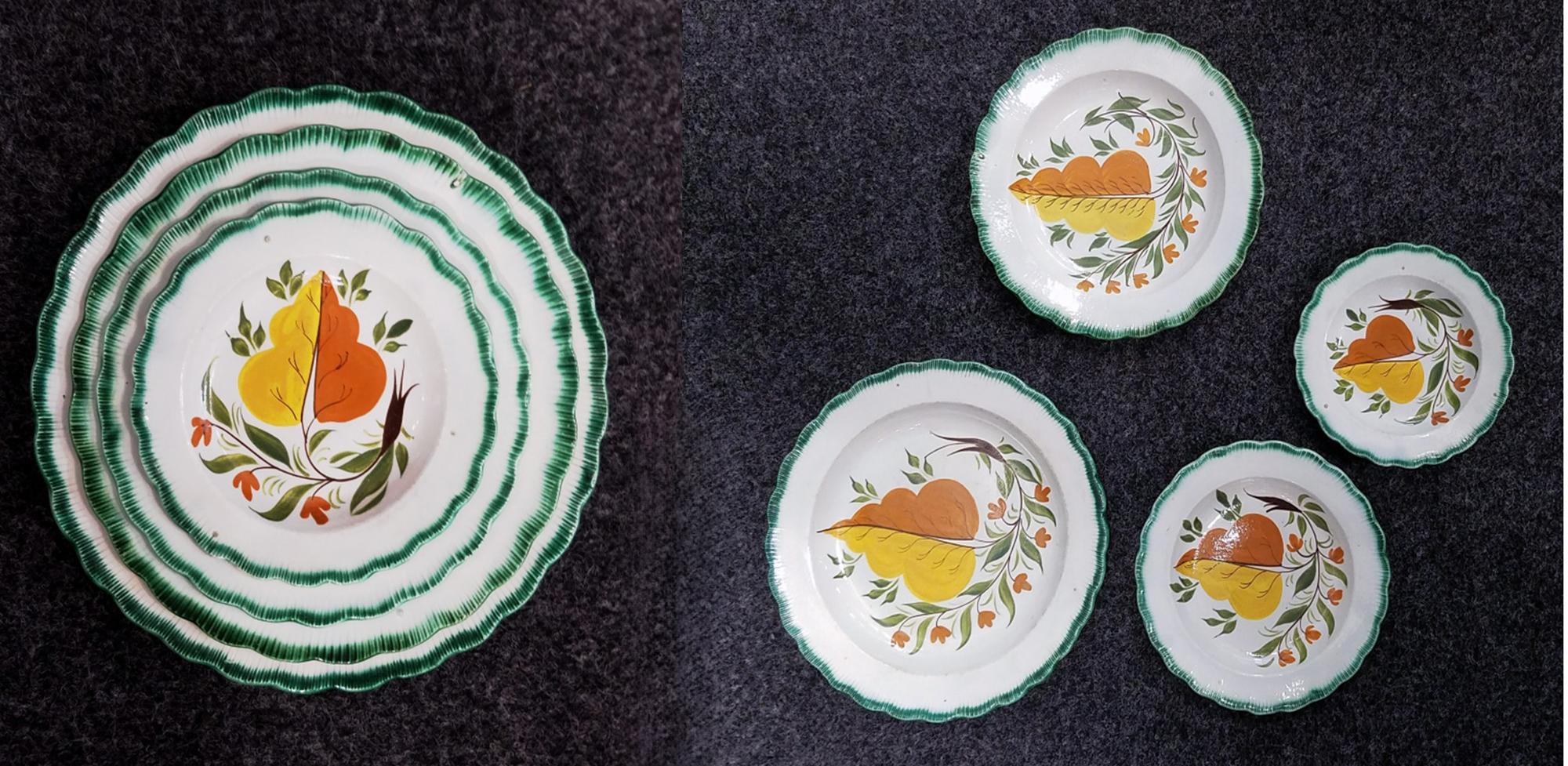 Set of Green Shell-Edged Nested Oak Leaf Design Small Dishes In Good Condition For Sale In Downingtown, PA