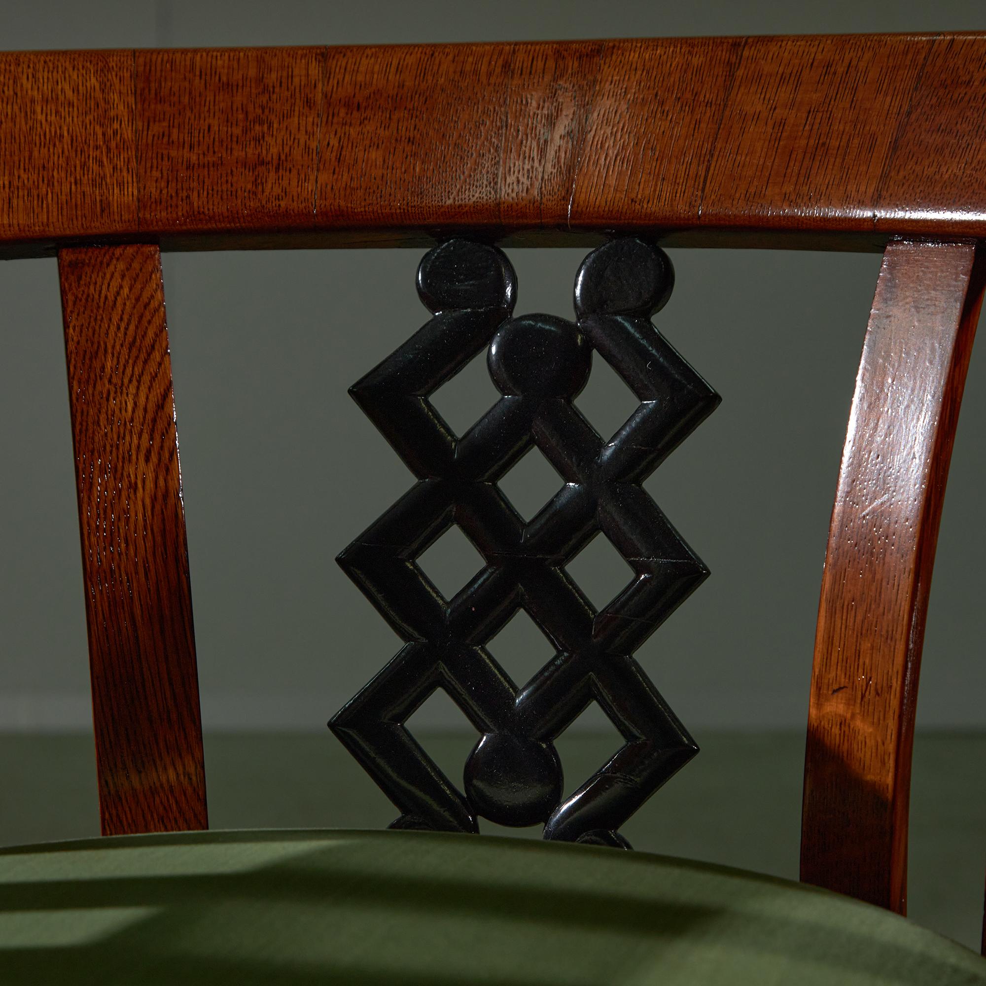 Set of Green Velvet and Wood Art Deco Armchairs For Sale 5