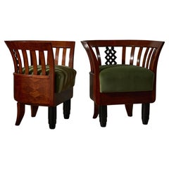 Set of Green Velvet and Wood Art Deco Armchairs