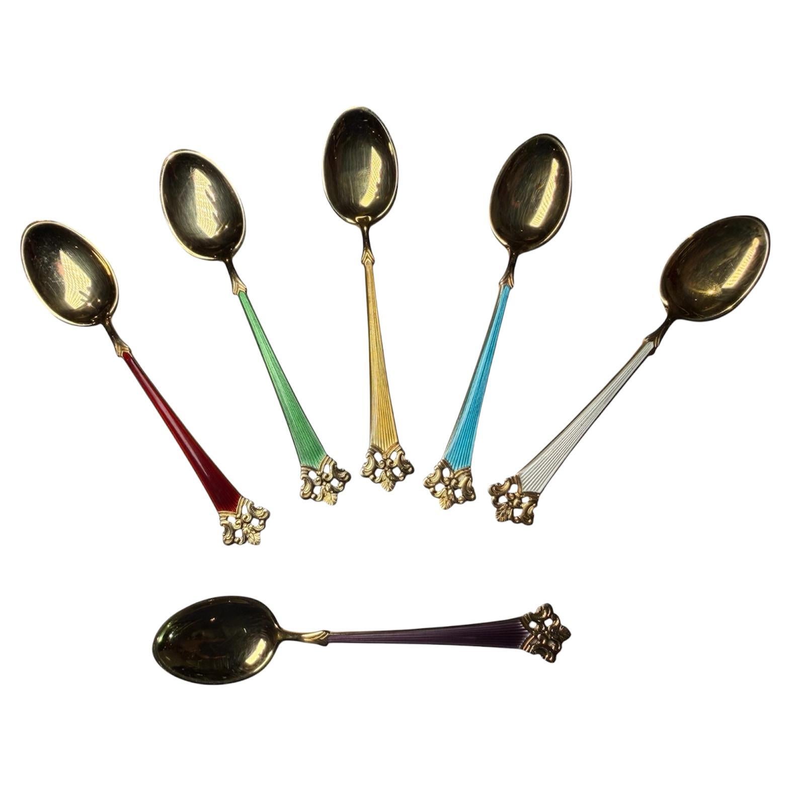 Set Of Guilloche Demitasse Sterling Spoon