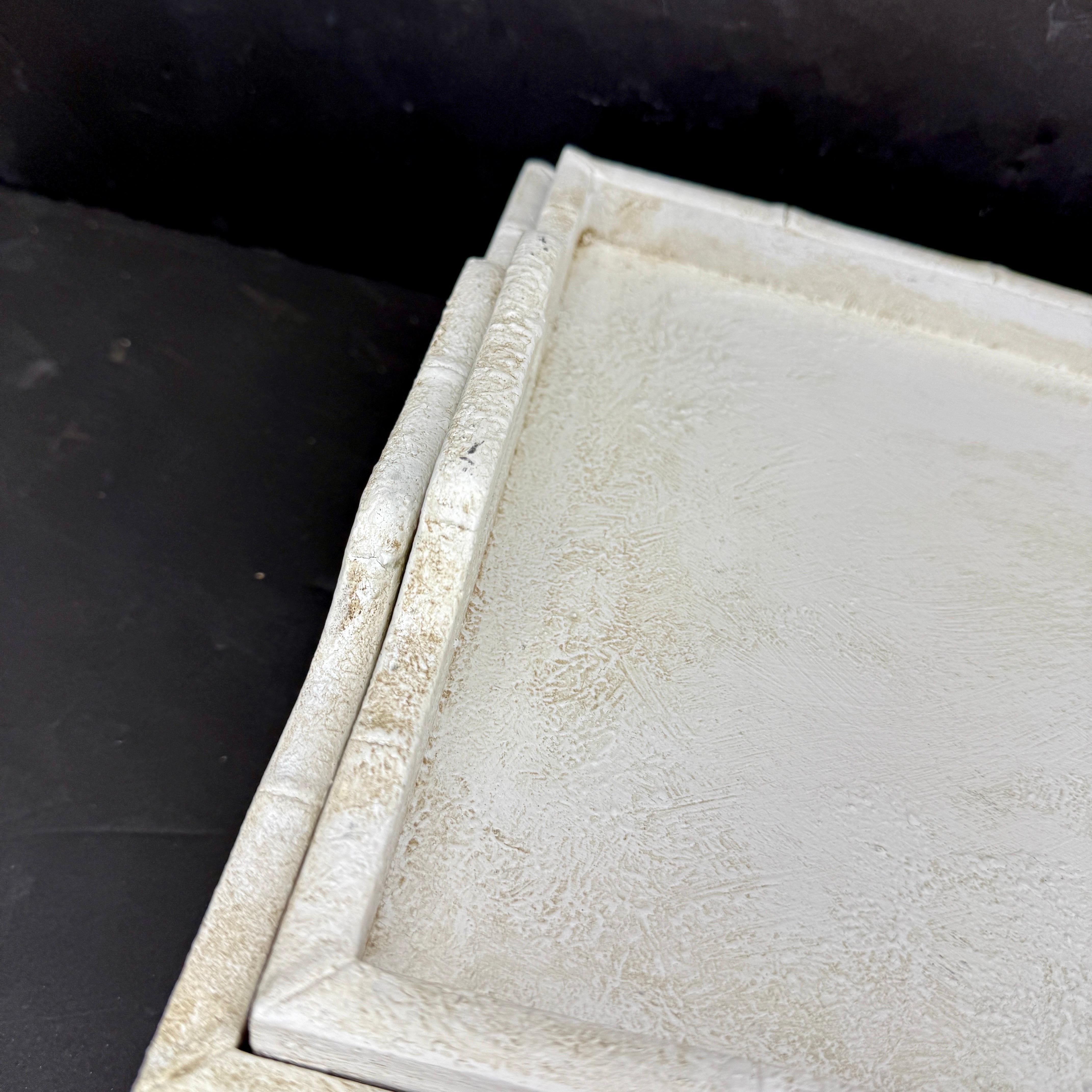Set of Gustavian Style Painted Bamboo Trays with Handles For Sale 3