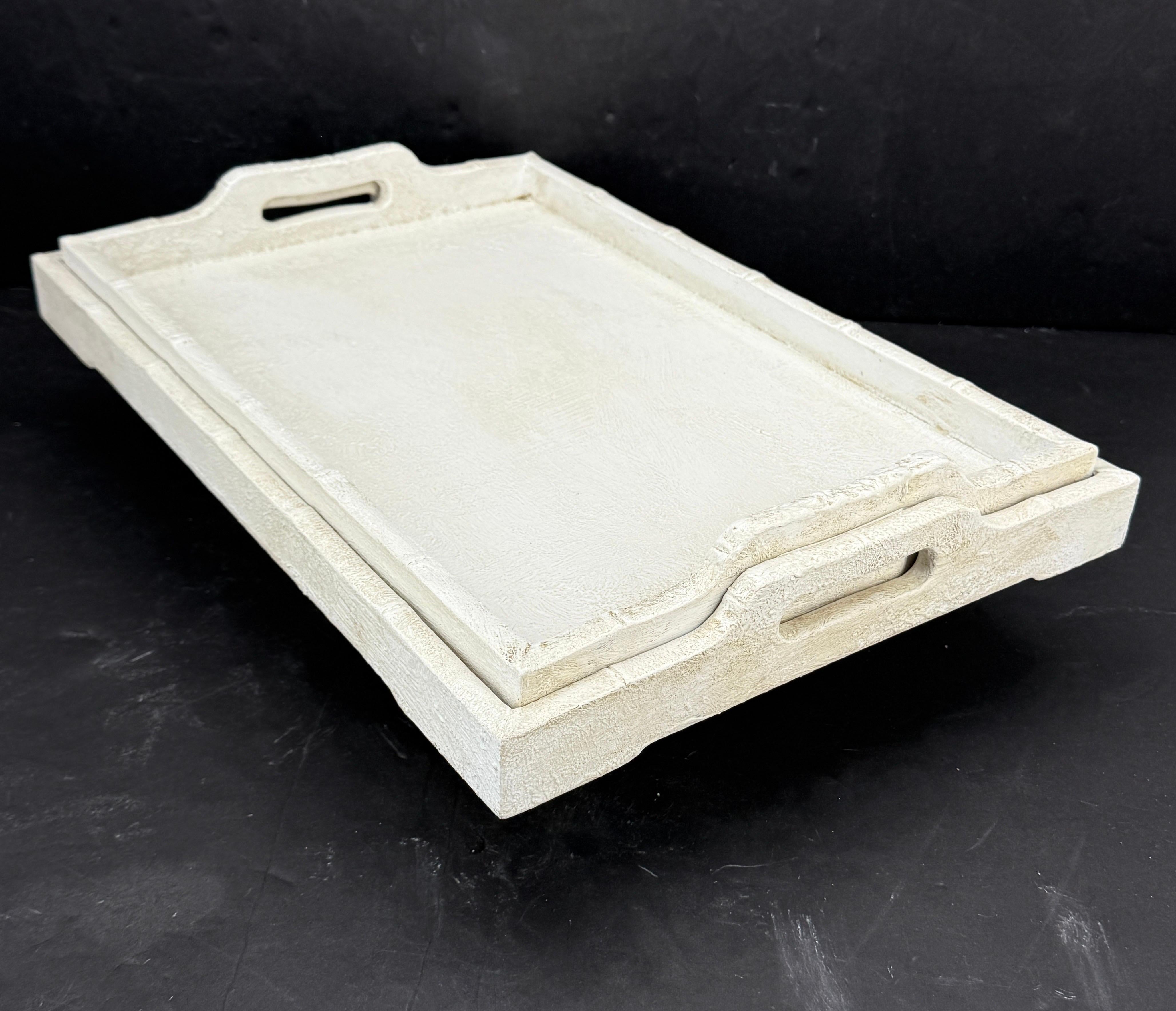 Set of Gustavian Style Painted Bamboo Trays with Handles For Sale 4