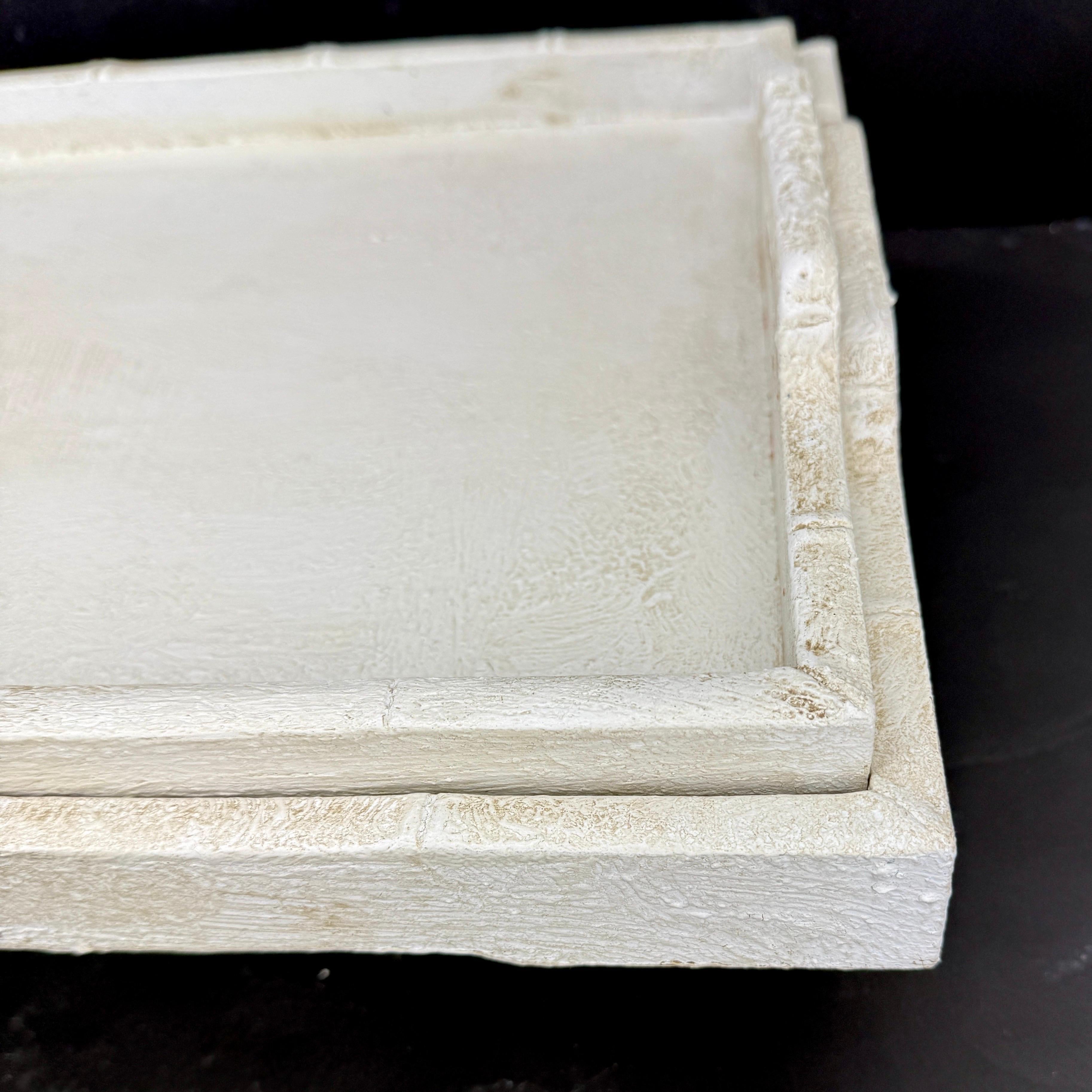 Set of Gustavian Style Painted Bamboo Trays with Handles For Sale 5