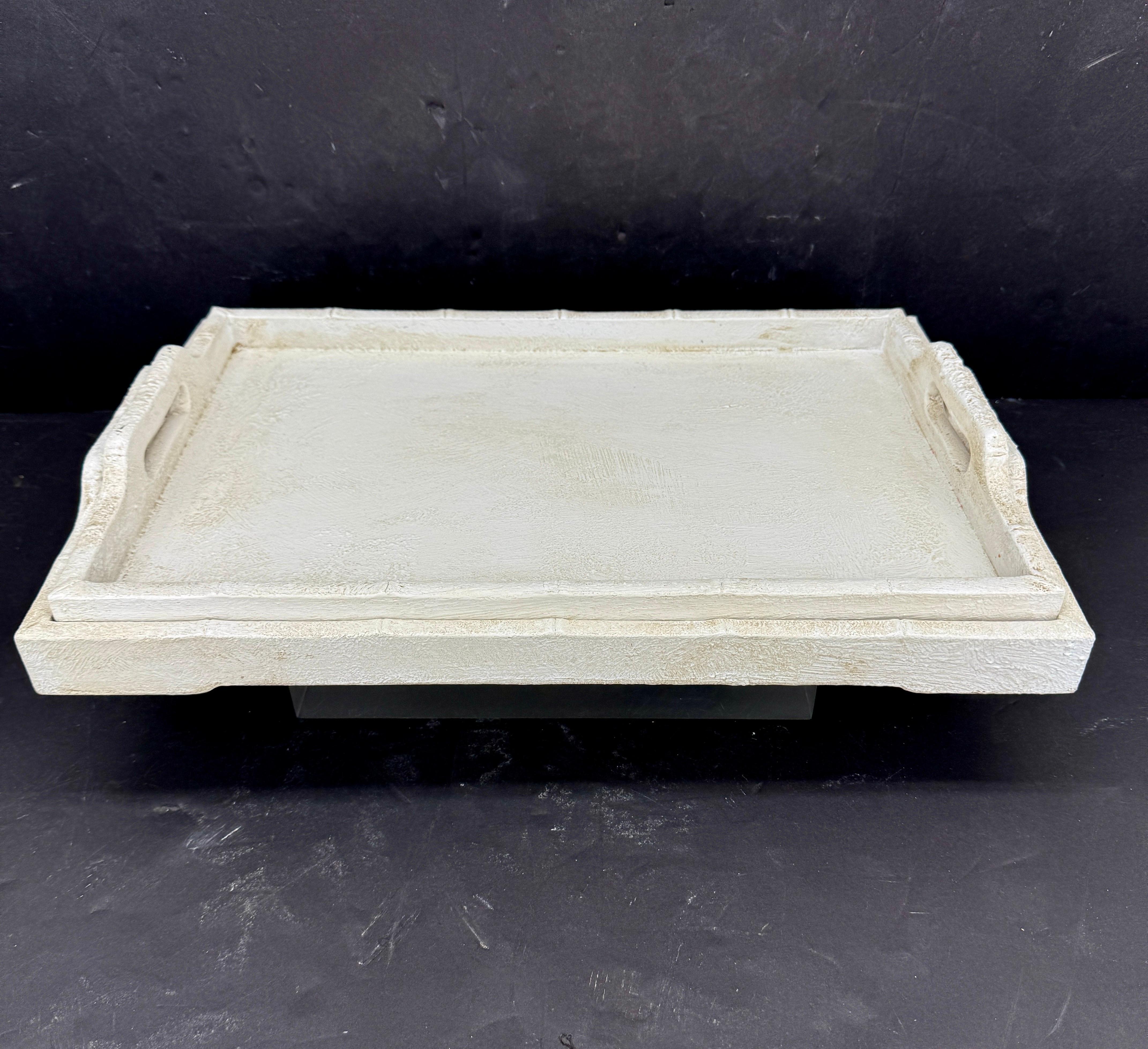 Set of Gustavian Style Painted Bamboo Trays with Handles For Sale 6