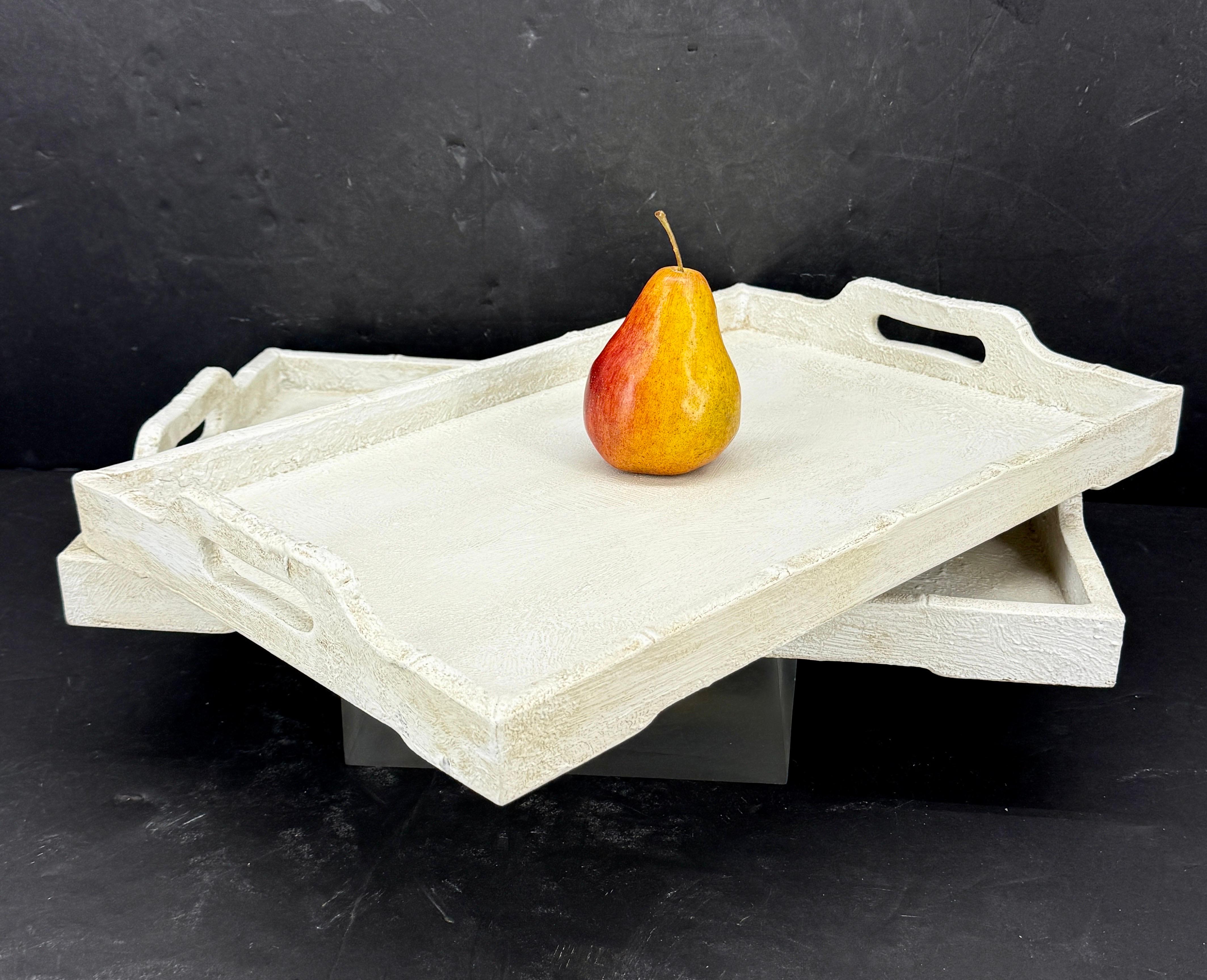 European Set of Gustavian Style Painted Bamboo Trays with Handles For Sale