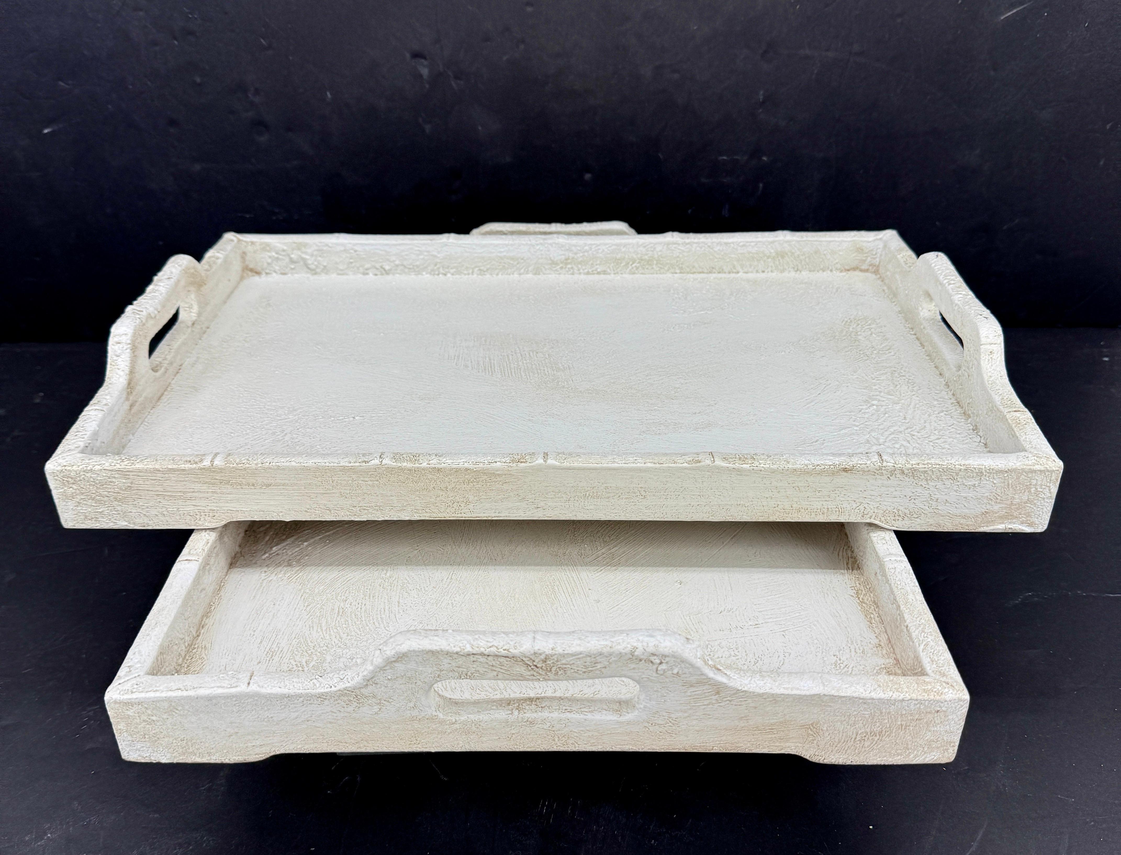 Set of Gustavian Style Painted Bamboo Trays with Handles For Sale 1