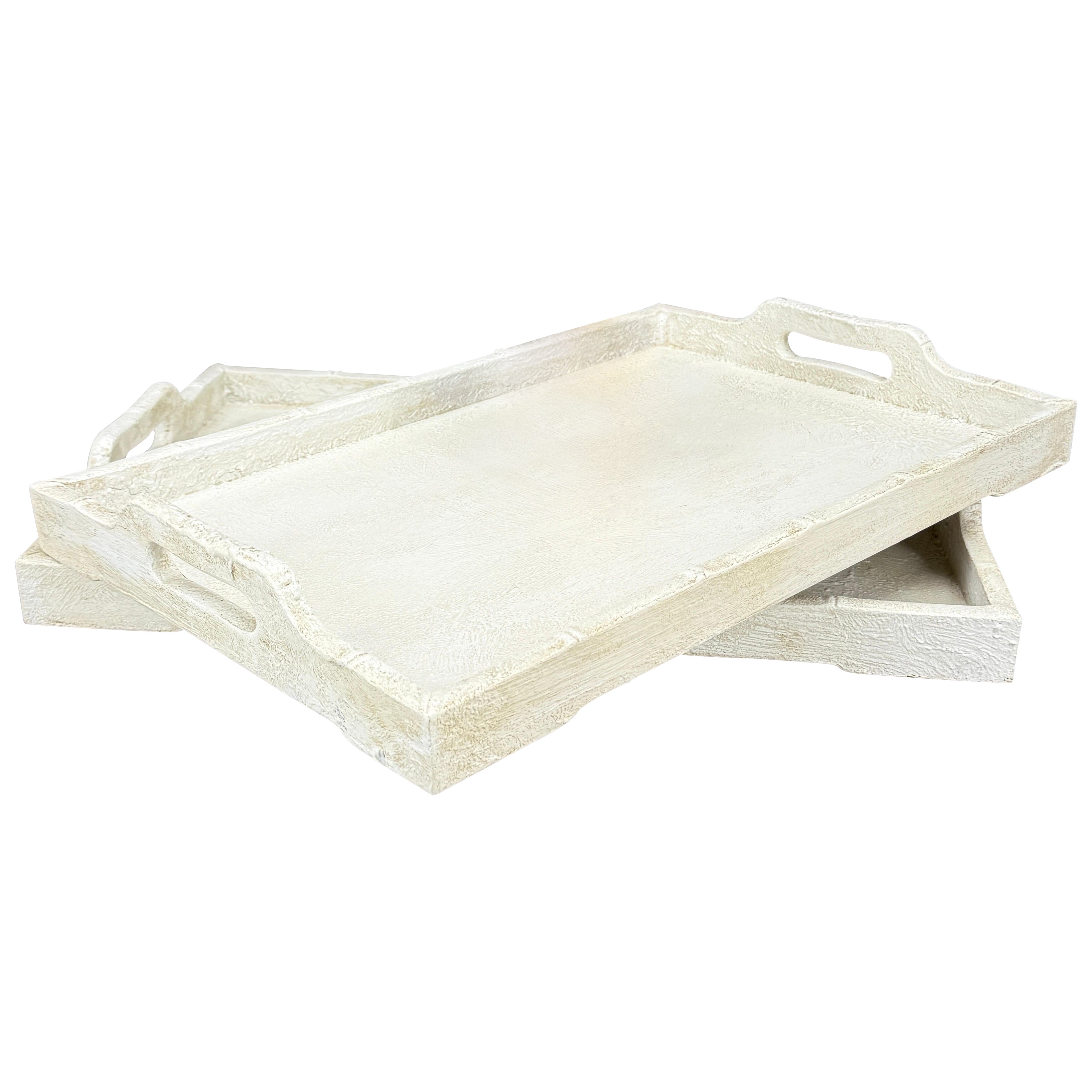 Set of Gustavian Style Painted Bamboo Trays with Handles