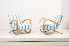Set of H269 Armchairs by Jindrich Halabala white and blue stripes