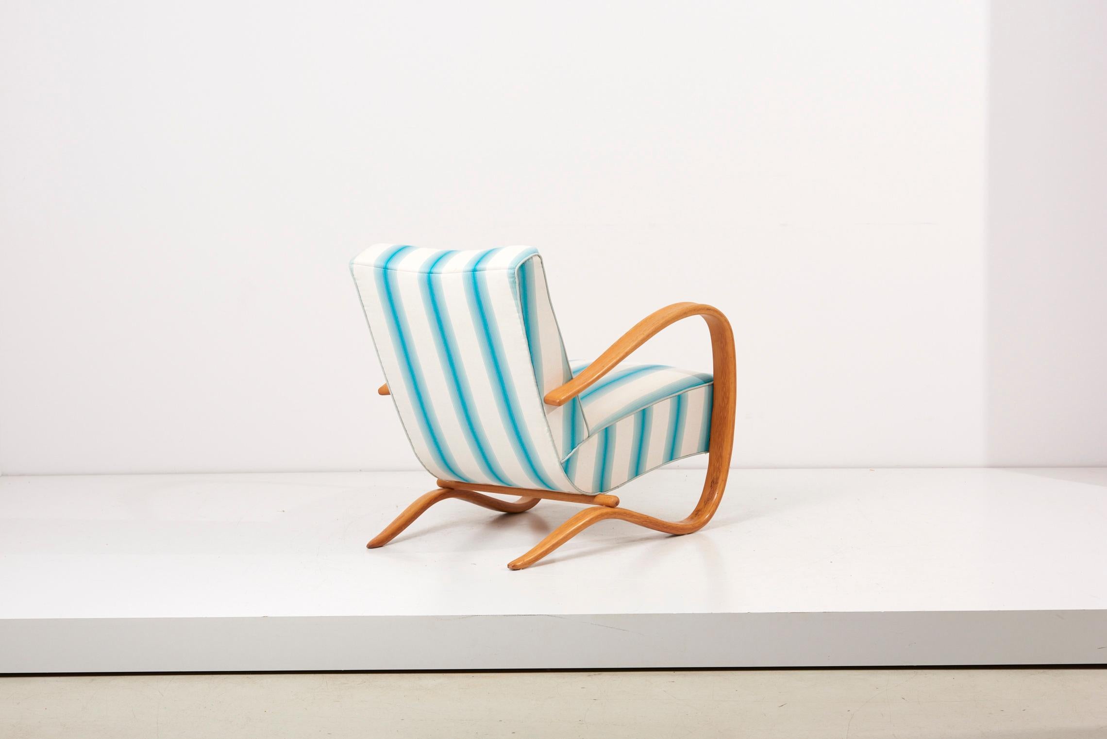 Mid-20th Century Set of H269 Armchairs by Jindrich Halabala white and blue stripes  For Sale