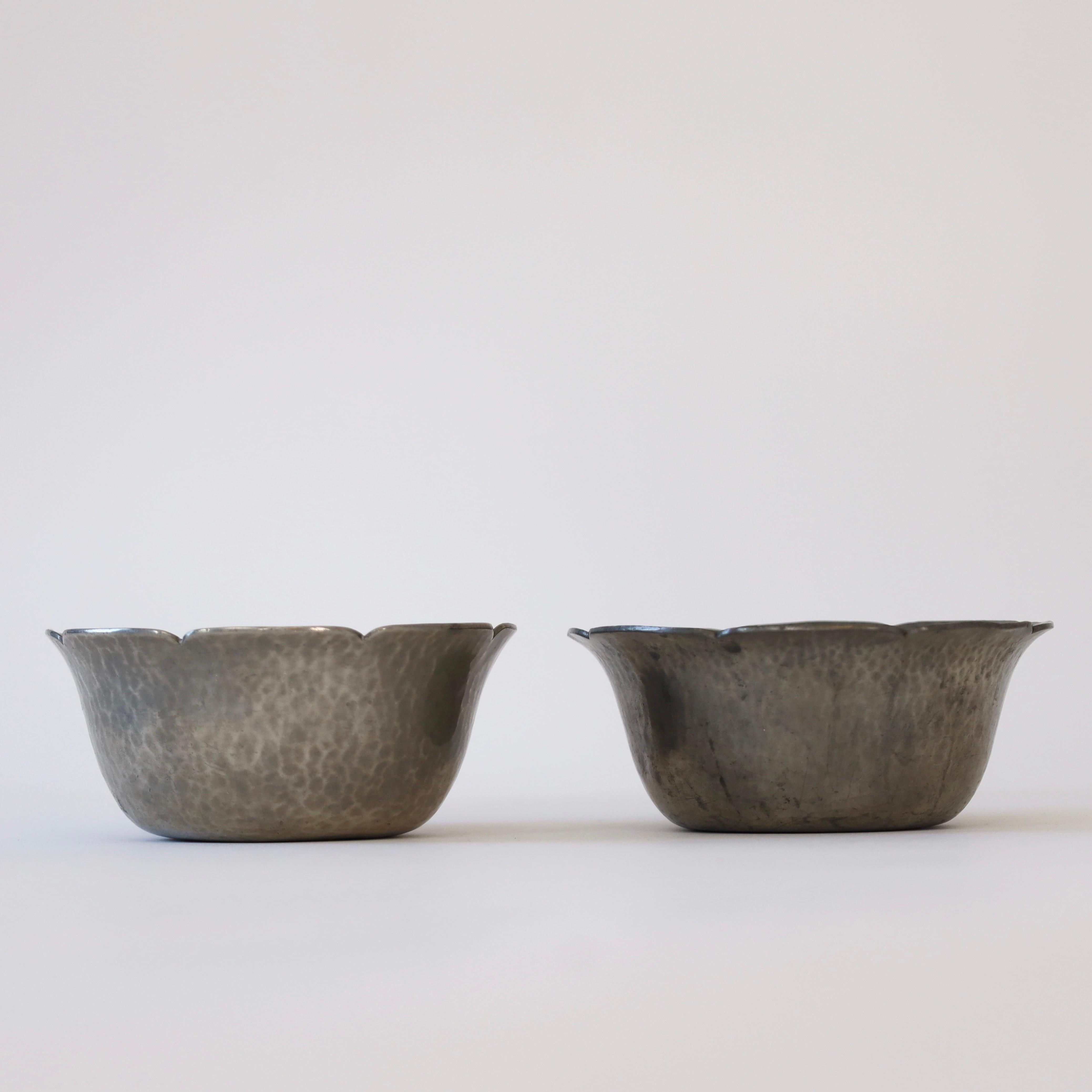 Hammered Set of hammered pewter bowls by Just Andersen, 1920s, Denmark For Sale